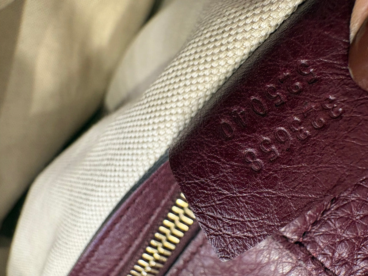 Borsa Gucci Bamboo Shopper Tote Large in Pelle Martellata Burgundy
