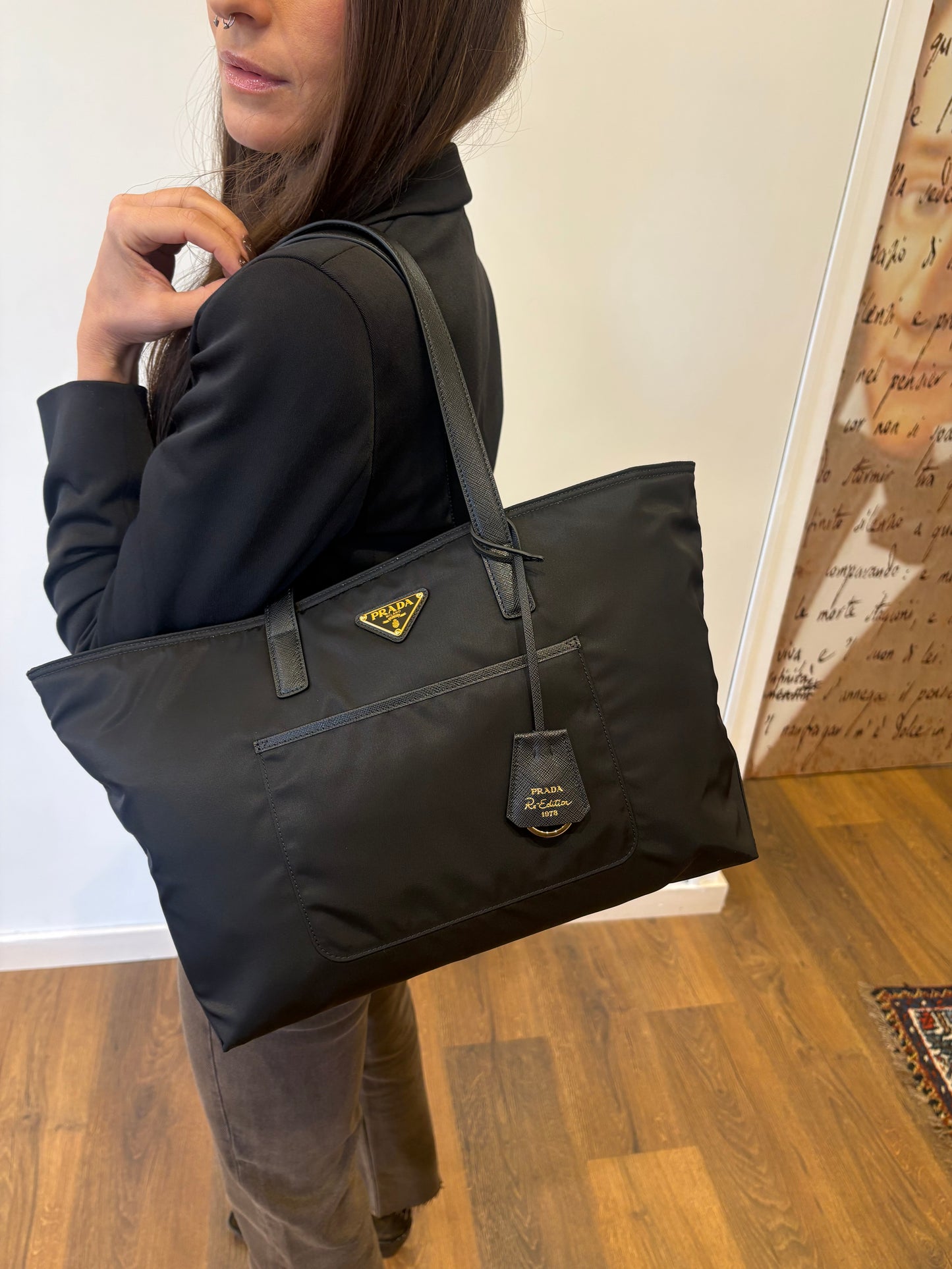 Prada Re-Edition 1978 shopping bag nylon e pelle large nuova