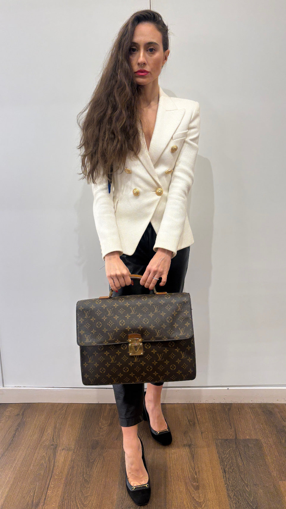 Louis Vuitton cartella Laguito vintage in tela Monogram con manico e finiture in pelle naturale