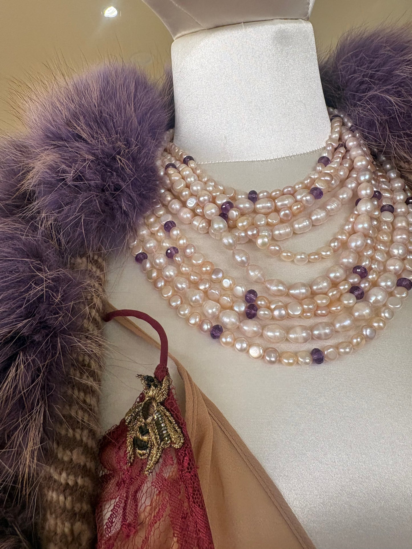 Ermanno Scervino cappotto spinato e volpe viola mélange