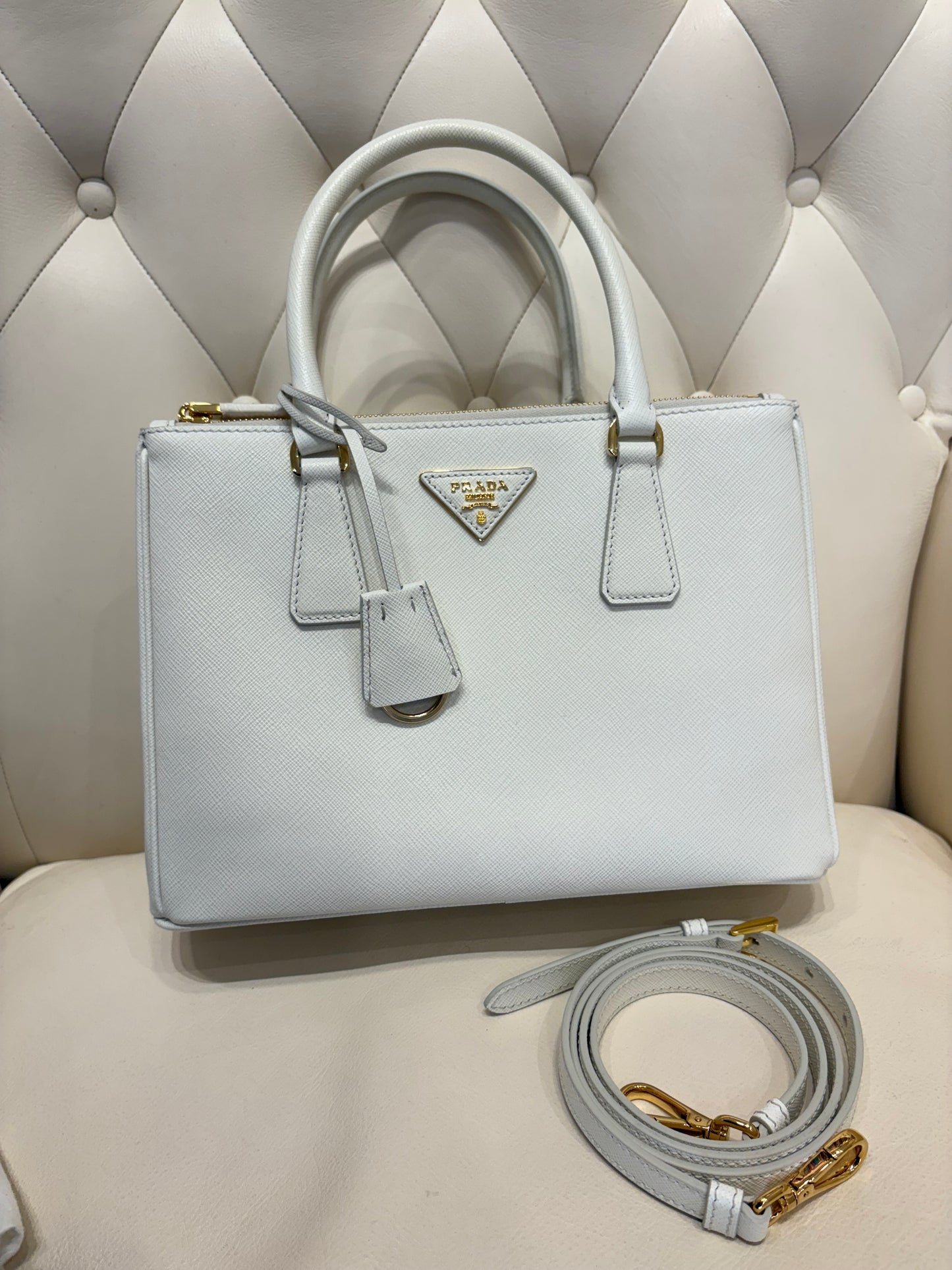 Prada borsa Galleria pelle saffiano bianco nuova