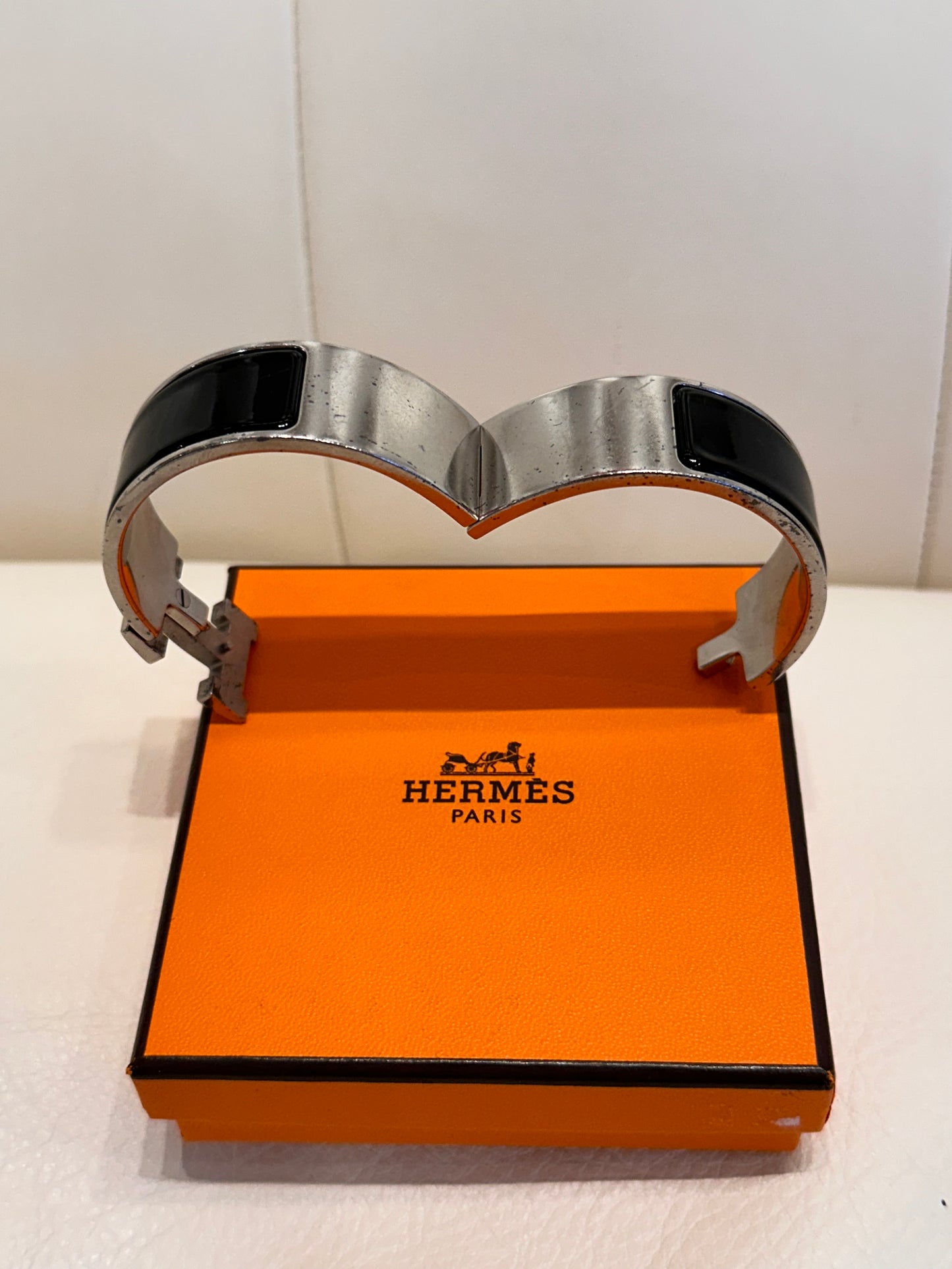 Hermès bracciale Clic Clac H silver -smalto nero