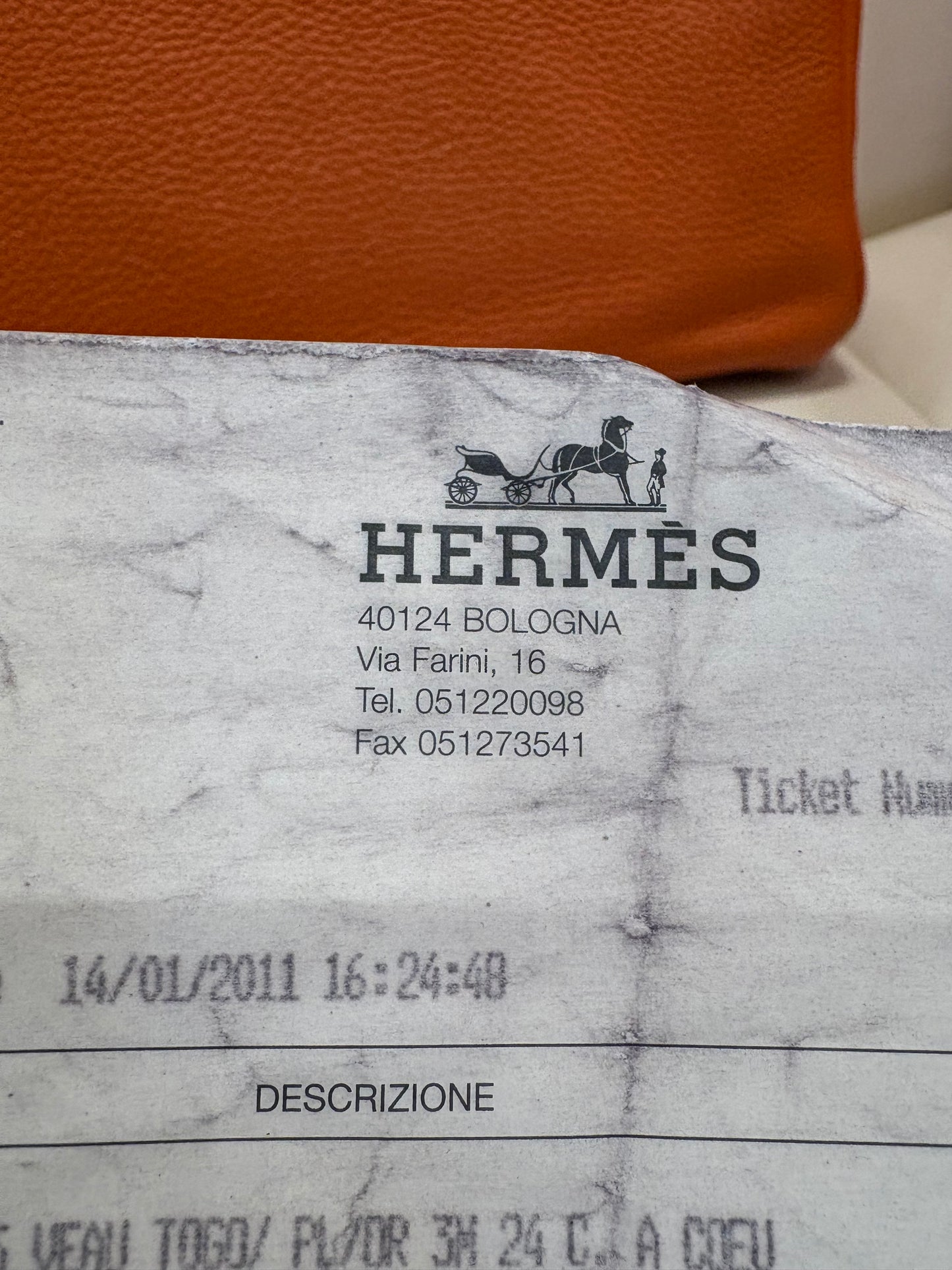 Hermès Birkin 35 in pelle togo orange metallo gold