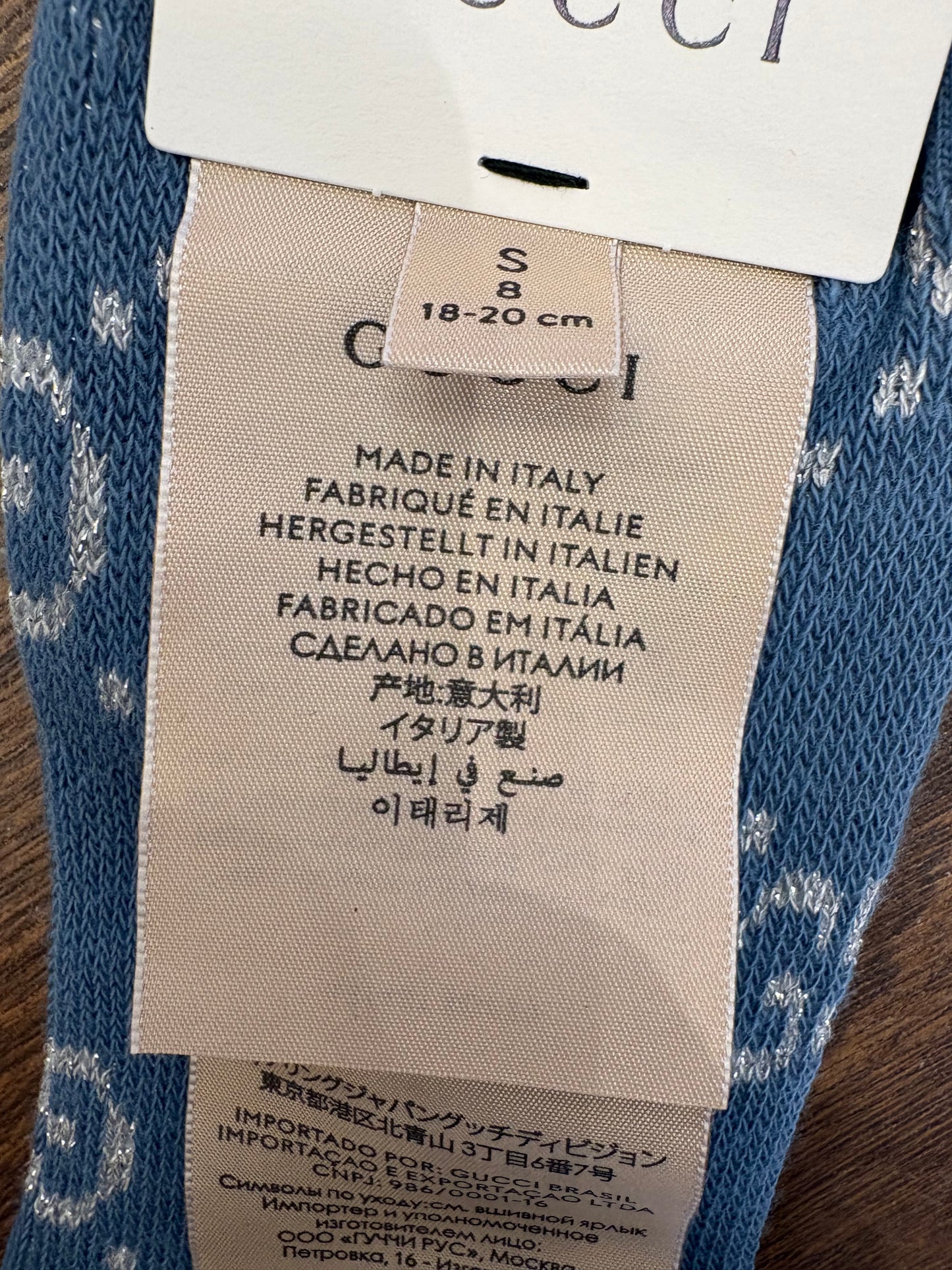 Calzini Corti Gucci in Lamé con Monogramma GG - Azzurro (tgS) Nuovo