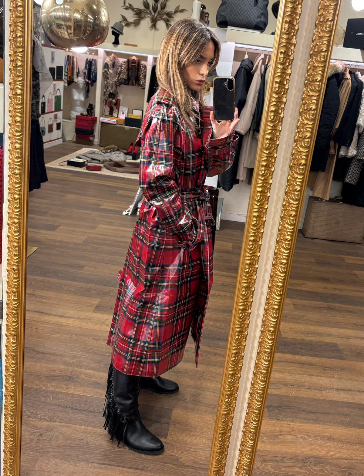 Burberry trench coat lungo in vinile e lana vergine. Tg46Nuovo