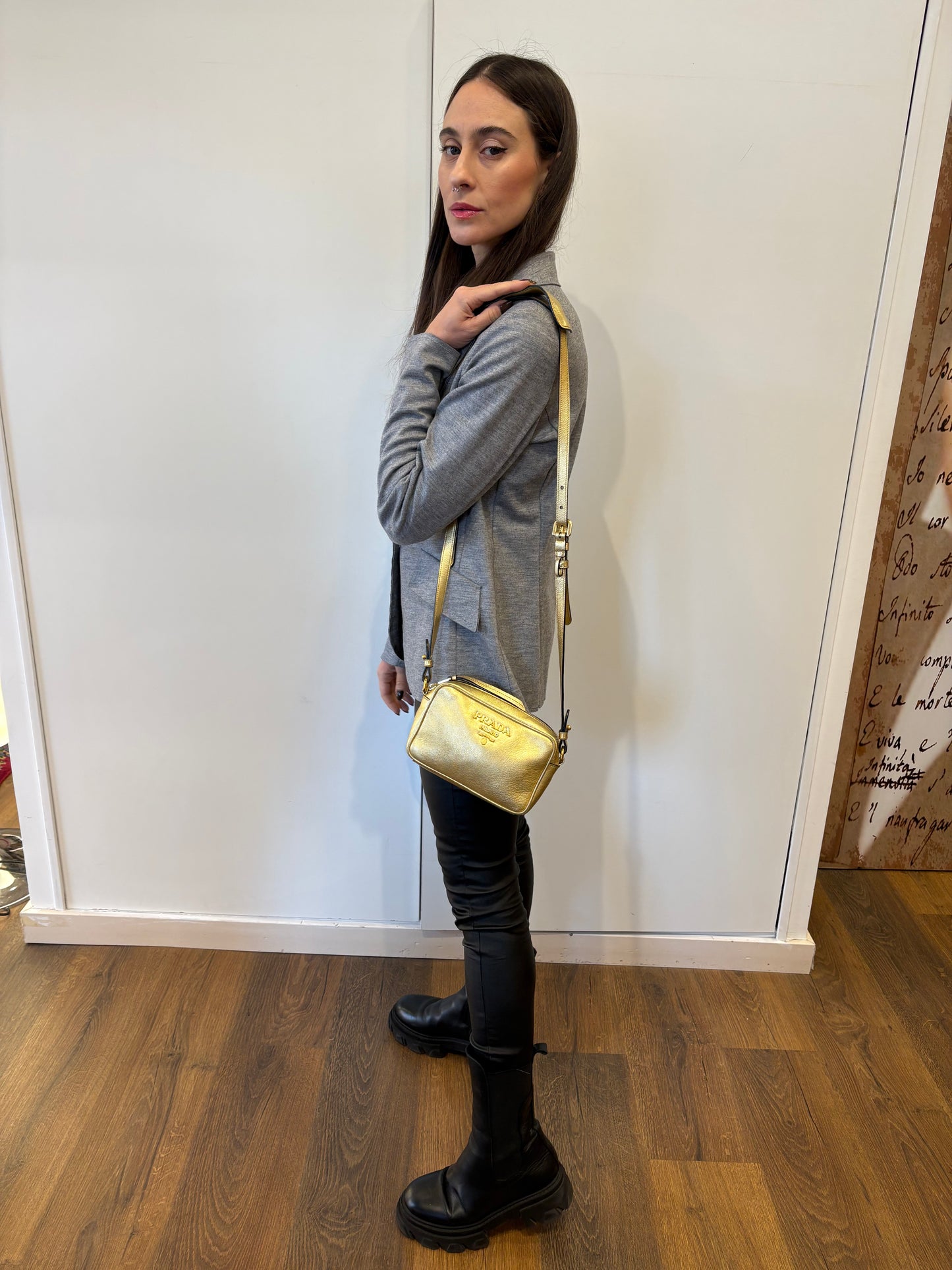 Prada City camera bag in pelle metallizzata oro