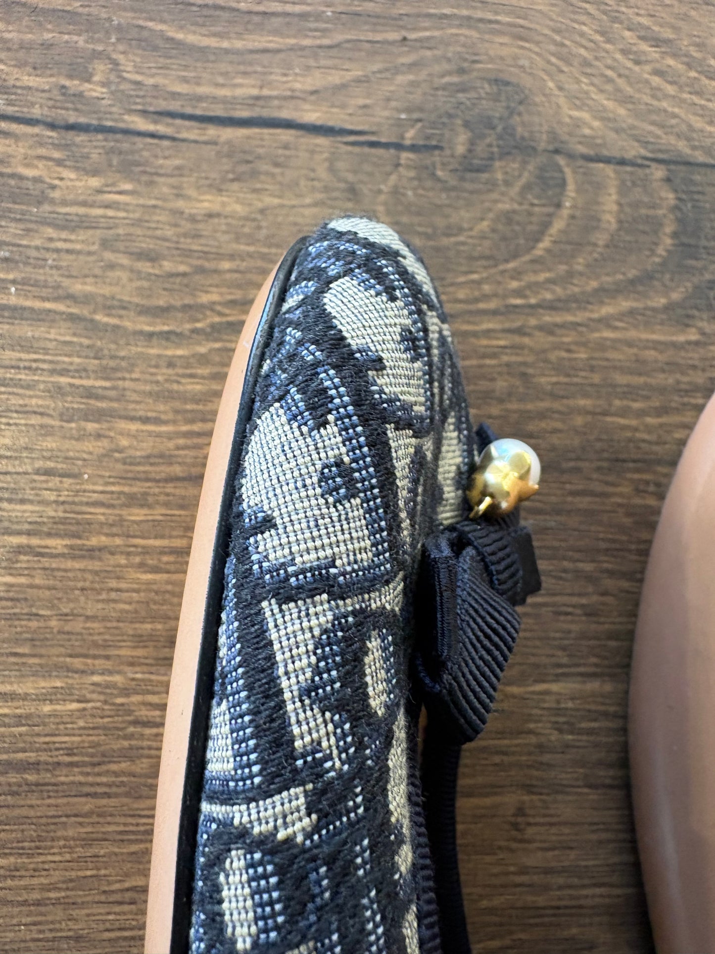 Christian Dior ballerine Oblique Ballet in jacquard beige e blu. Nuove