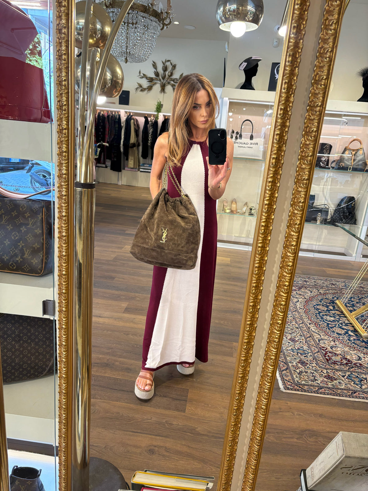 Saint Laurent Borsa Jamie 4.3 Shopping Grande in Suede Golden Leaf (Fango / Tortora)