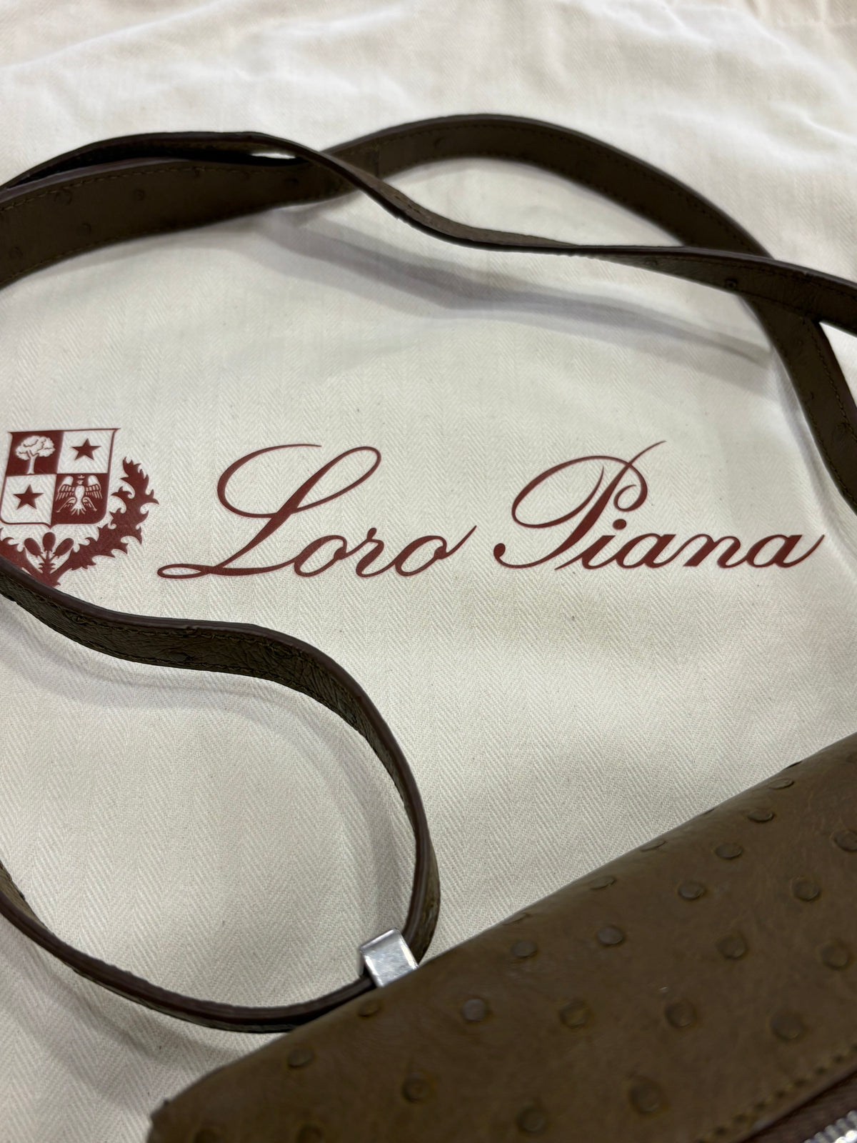 Loro Piana Extra Bag L27 in Pelle di Struzzo. Nuova