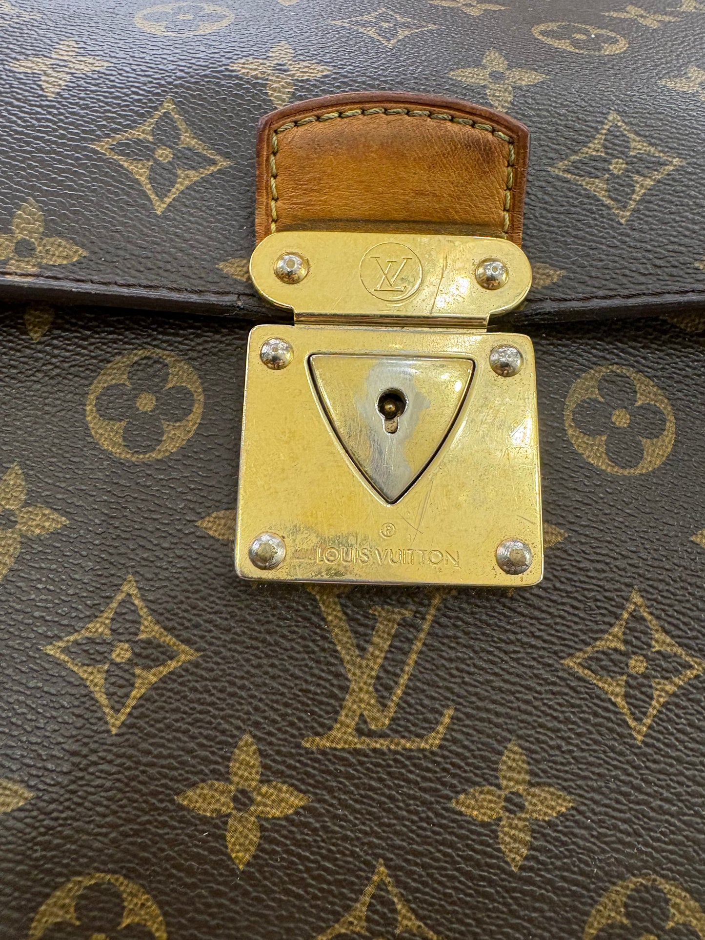 Louis Vuitton cartella Laguito vintage in tela Monogram con manico e finiture in pelle naturale