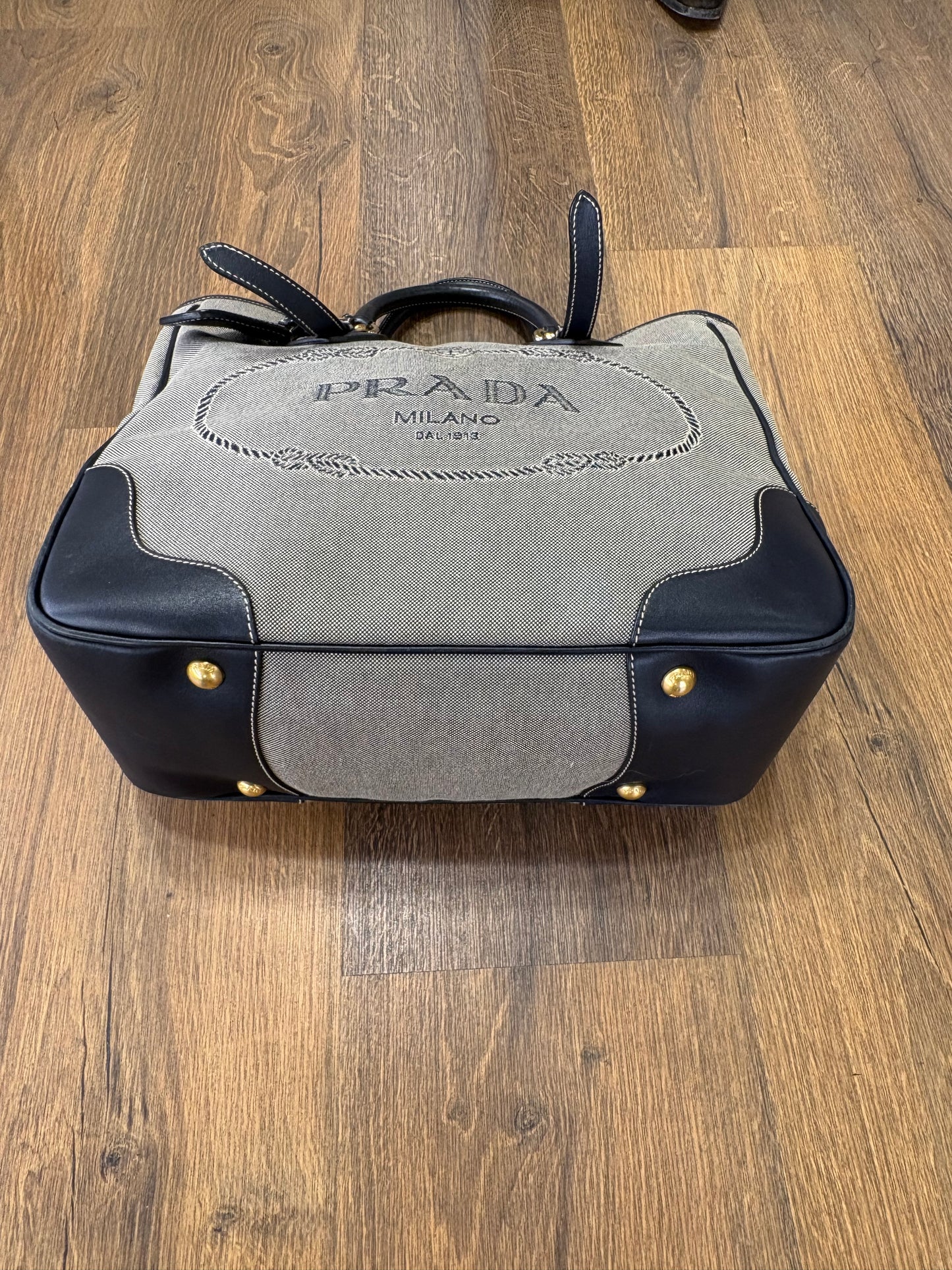 Prada borsa centenario in tela e pelle blu