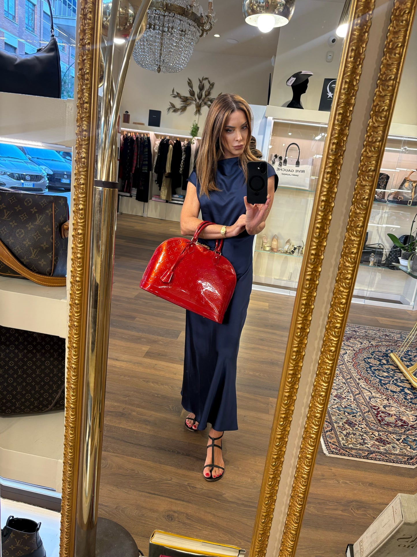Louis Vuitton Borsa Alma GM in Pelle Monogram Vernis Rosso Fuoco