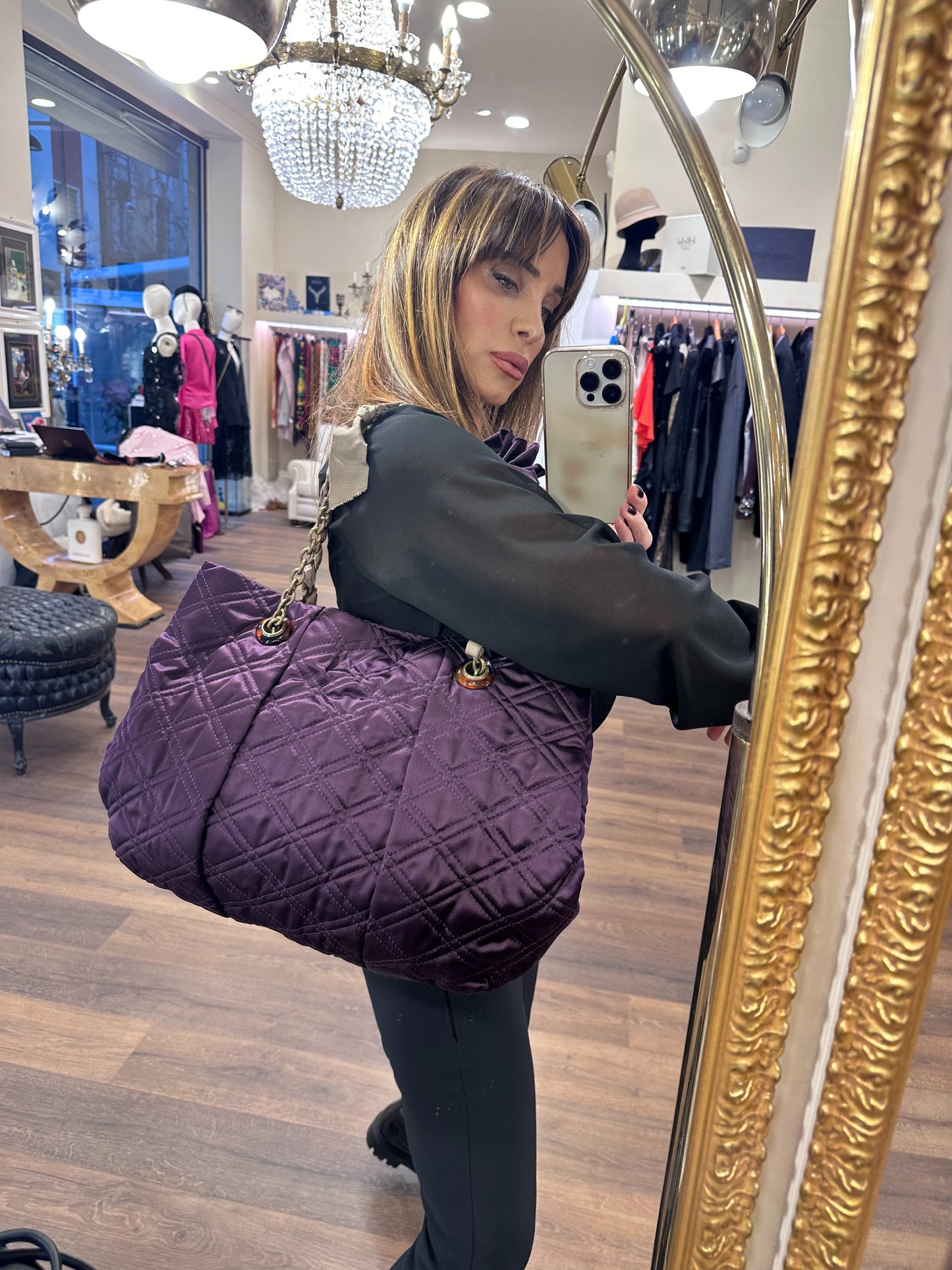 Lanvin Paris borsa a spalla in tela rasata viola