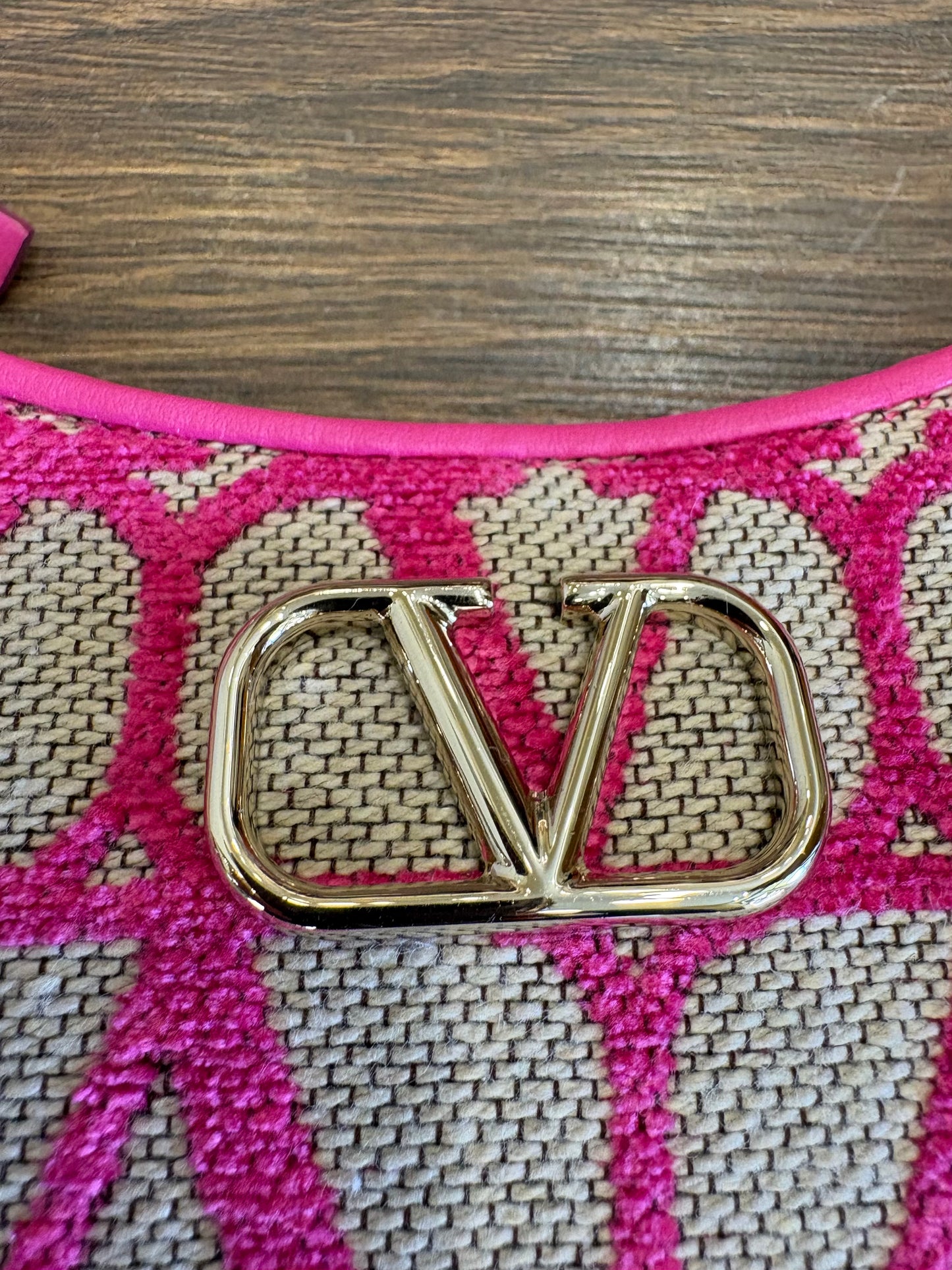 Borsa Mini Hobo Valentino Garavani VLogo Signature in Toile Iconographe Naturale e Rosa. Nuovo