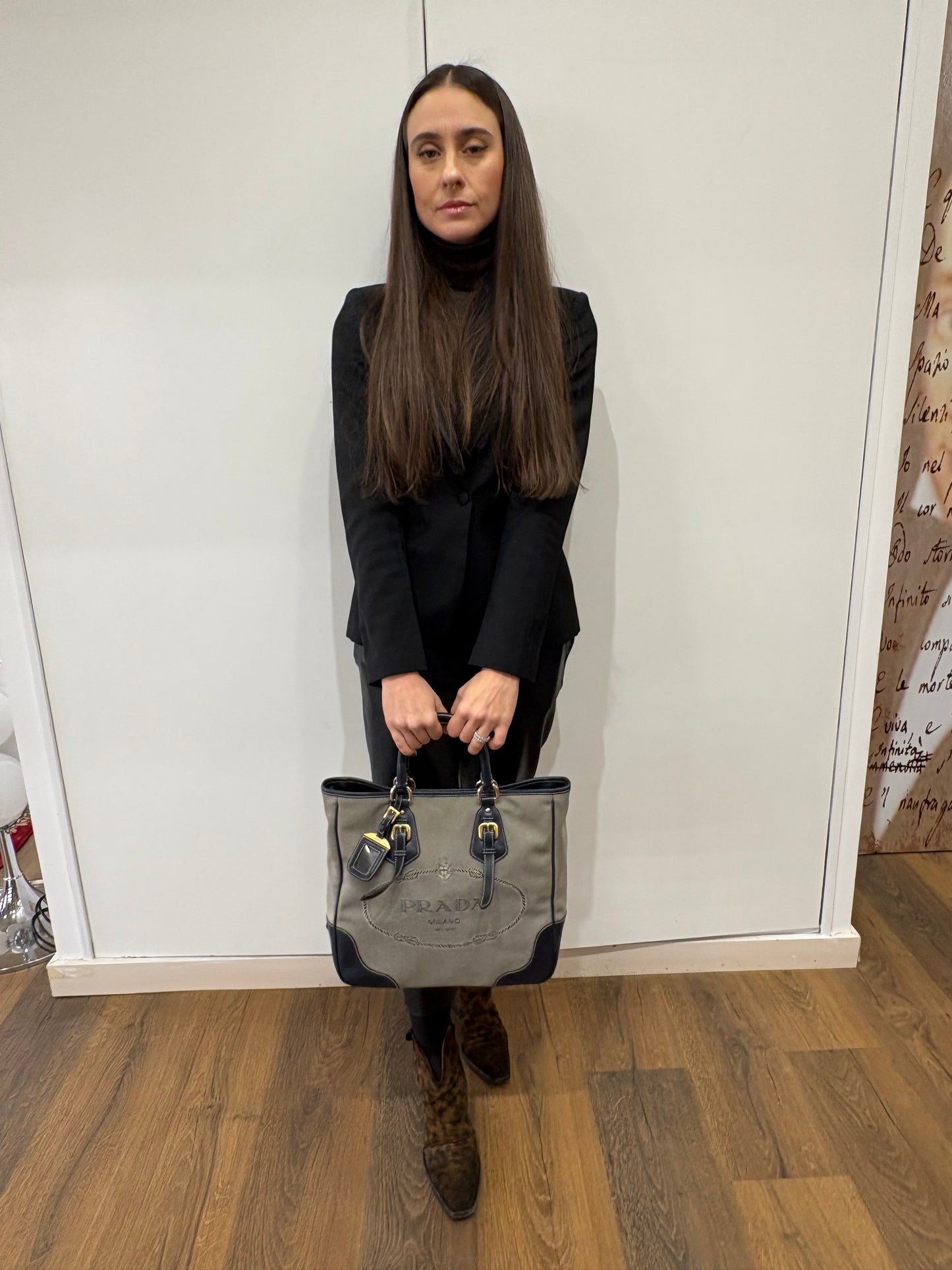 Prada borsa centenario in tela e pelle blu