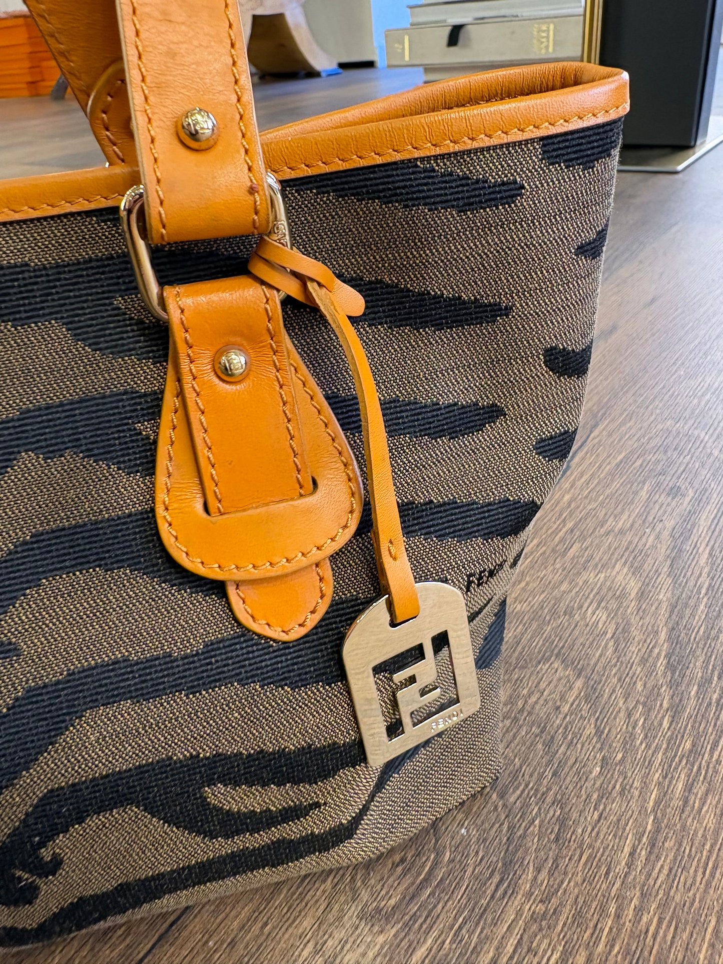 Fendi piccola borsa a mano tela e pelle