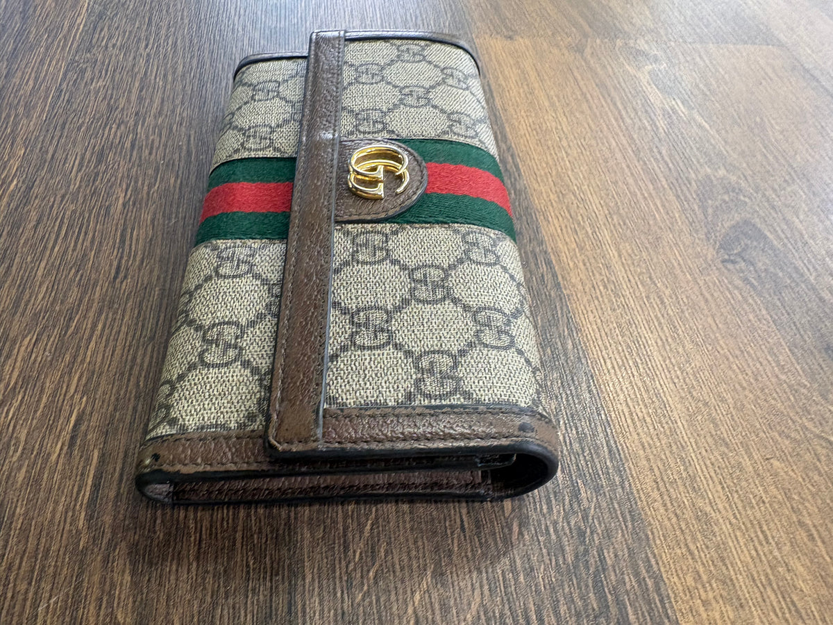 Portafoglio Continental Ophidia Gucci in Tessuto Canvas GG Supreme con Nastro Web