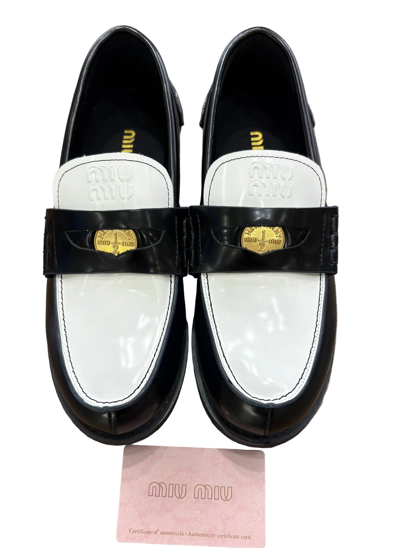 Miu Miu Mocassini Penny  in Pelle Spazzolata Bicolore Bianco e Nero N.37 (Nuovi con Box)