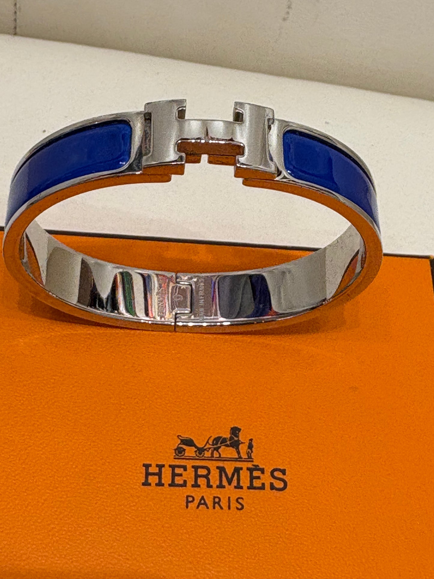 Hermès bracciale Clic H smalto bluette