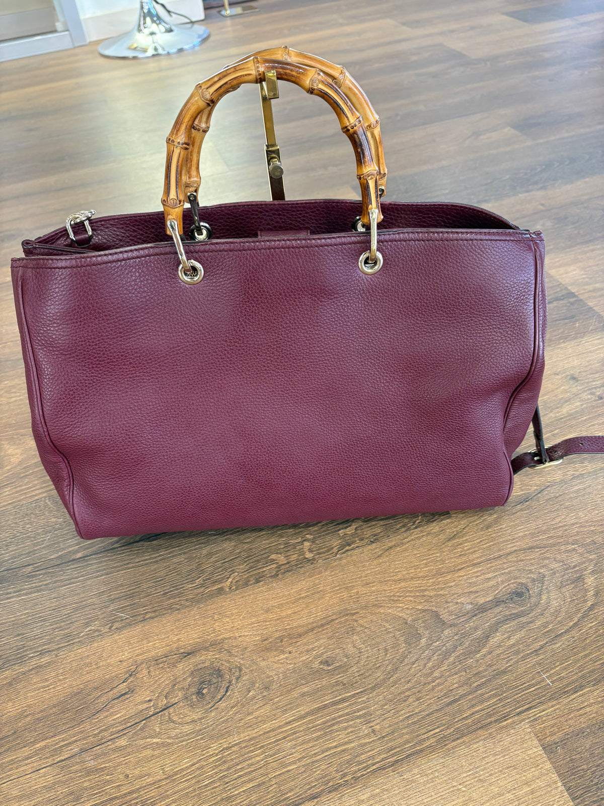 Borsa Gucci Bamboo Shopper Tote Large in Pelle Martellata Burgundy