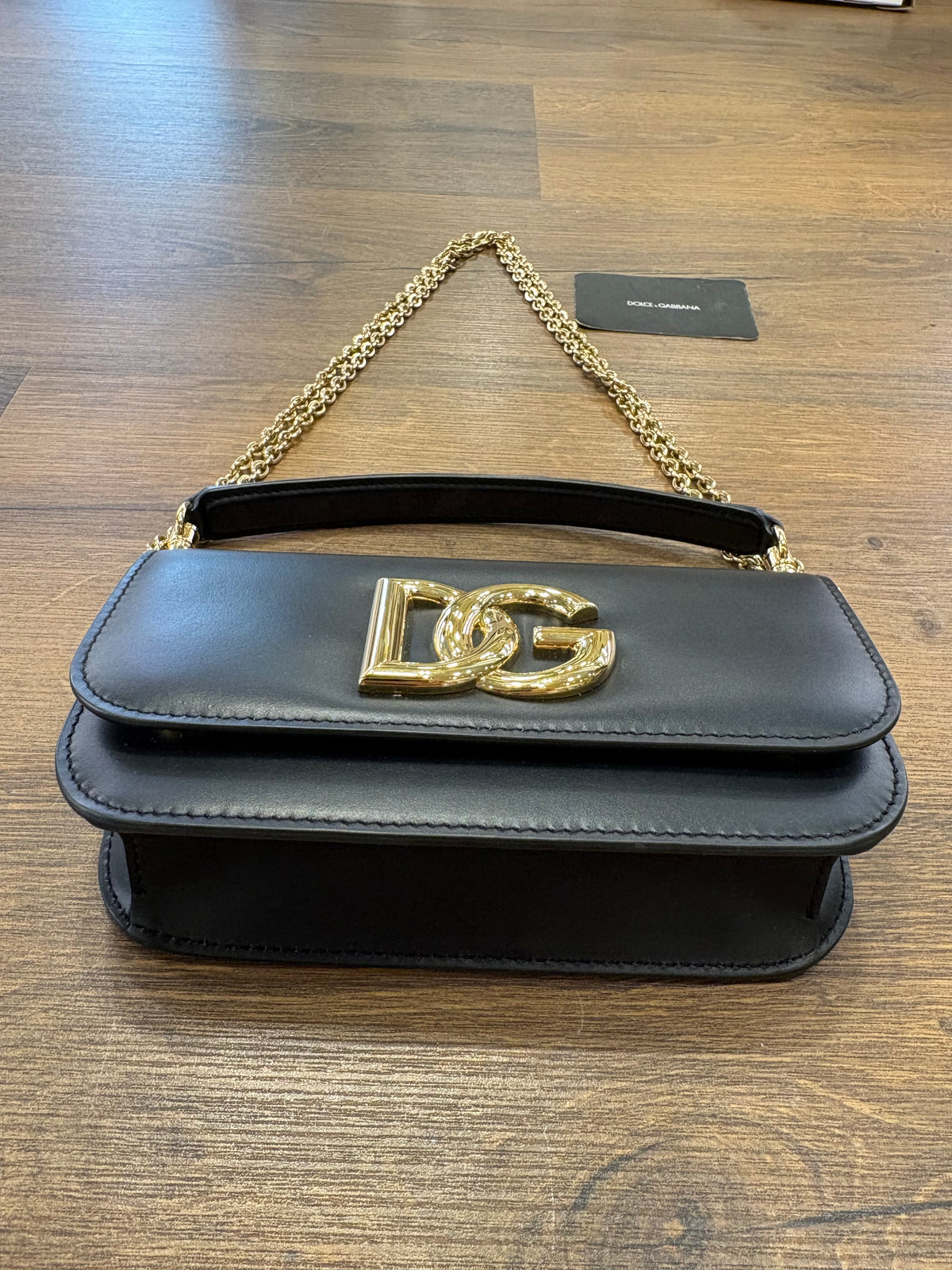 Dolce & Gabbana borsa 3.5 in pelle nera con catena . Nuova