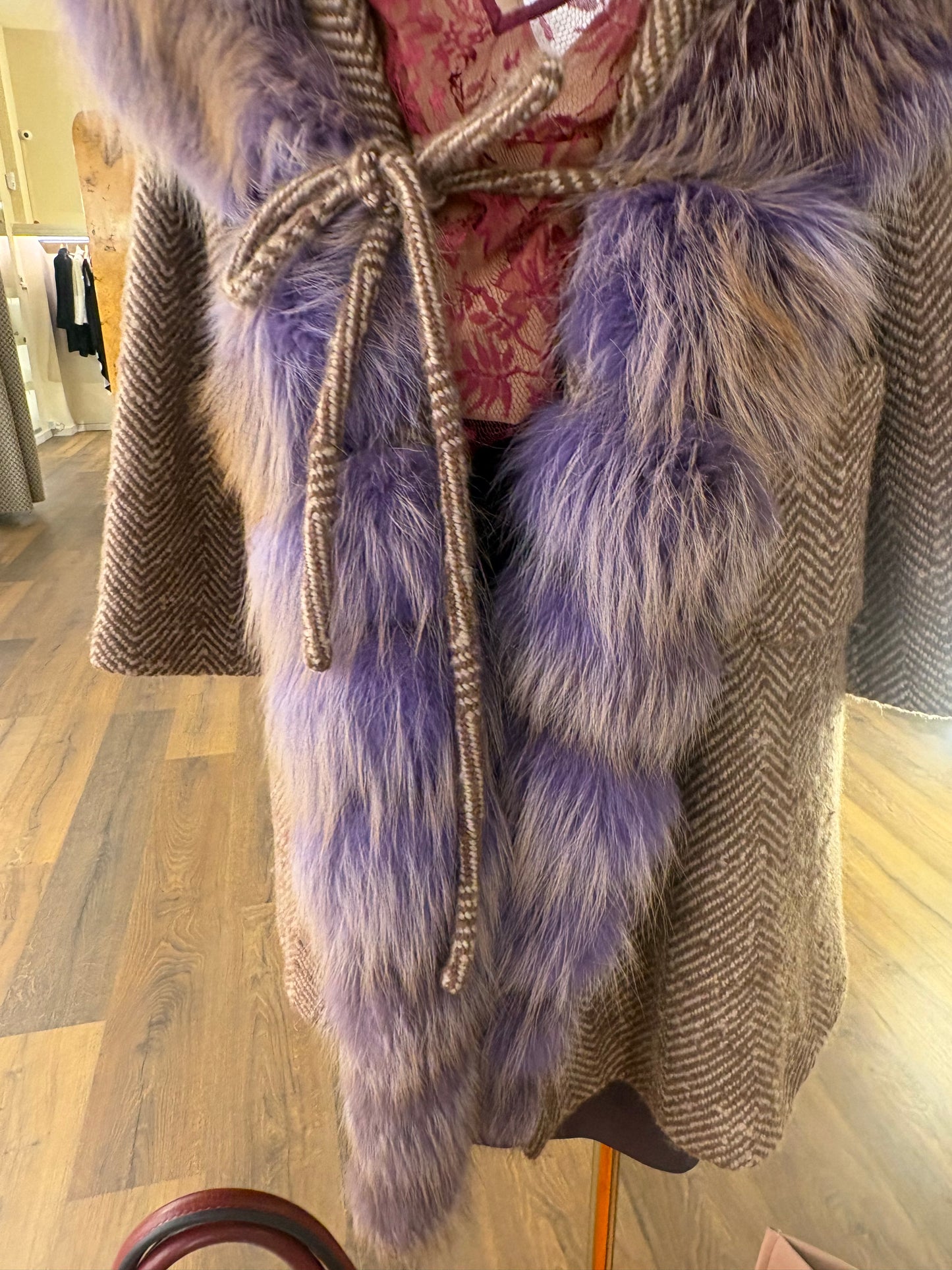 Ermanno Scervino cappotto spinato e volpe viola mélange