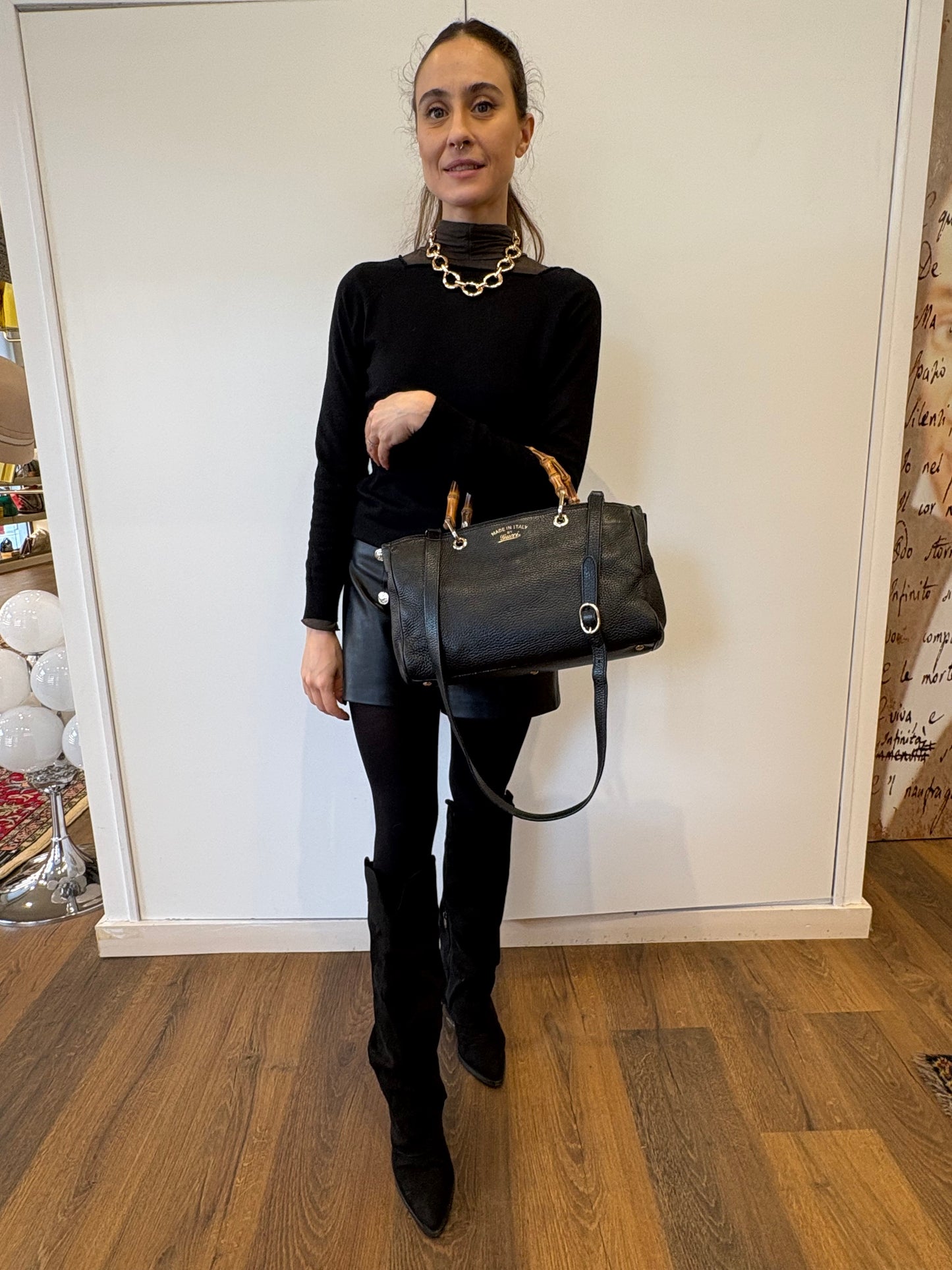 Gucci borsa manico bamboo e tracolla