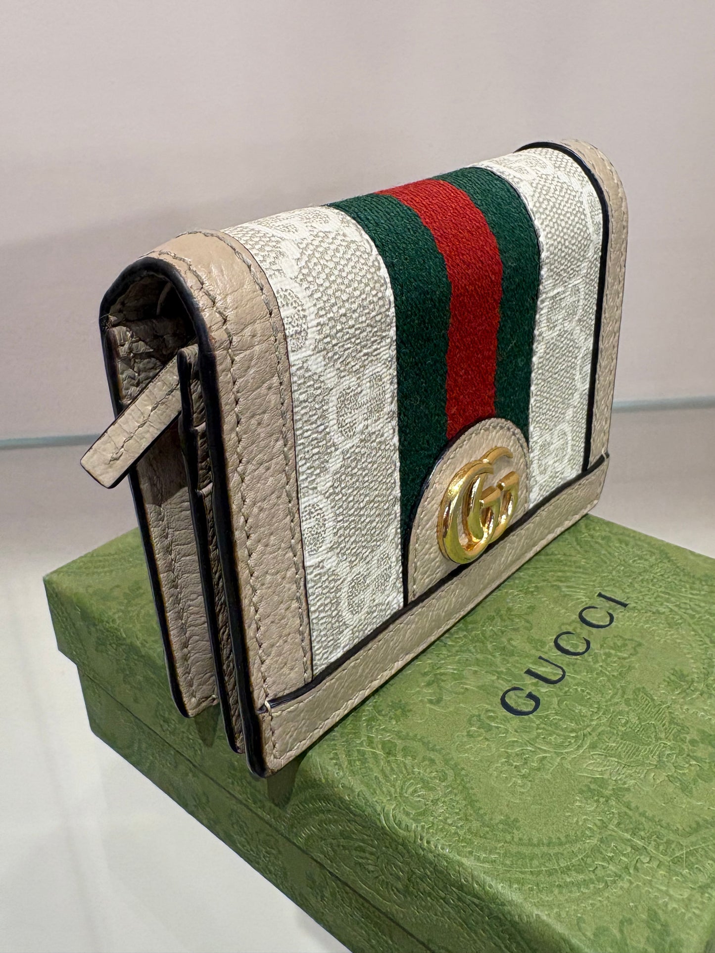 Gucci Portafoglio Ophidia Small GG con finiture in pelle. Nuovo