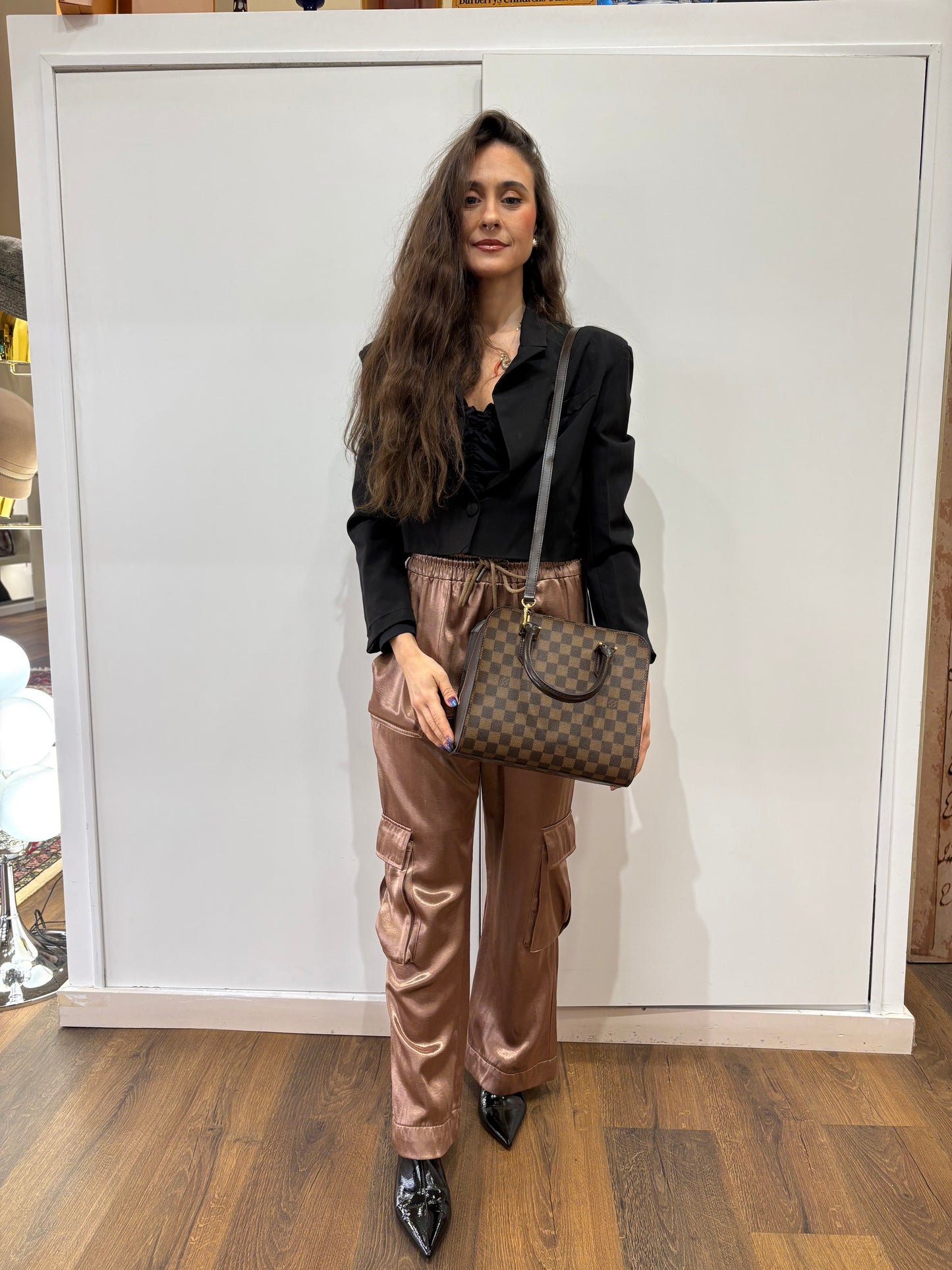 Louis Vuitton Triana borsa a tracolla in tela ebene damier