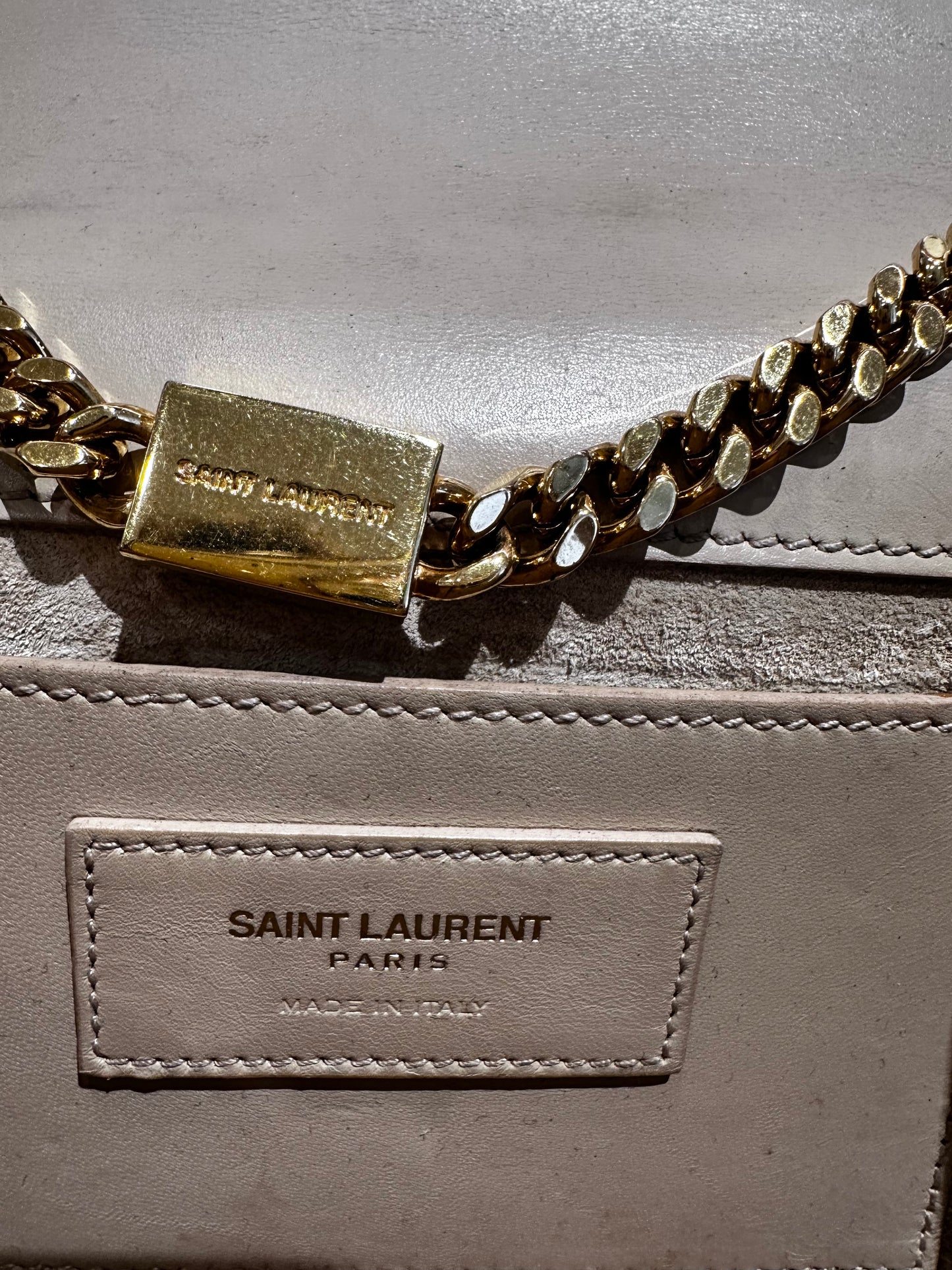 Saint Laurent Kate borsa in pelle beige metallo oro