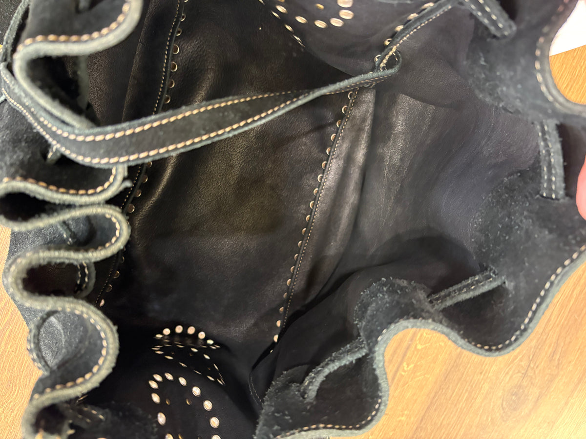 Moschino secchiello in suede nero metallo dorato . Vintage
