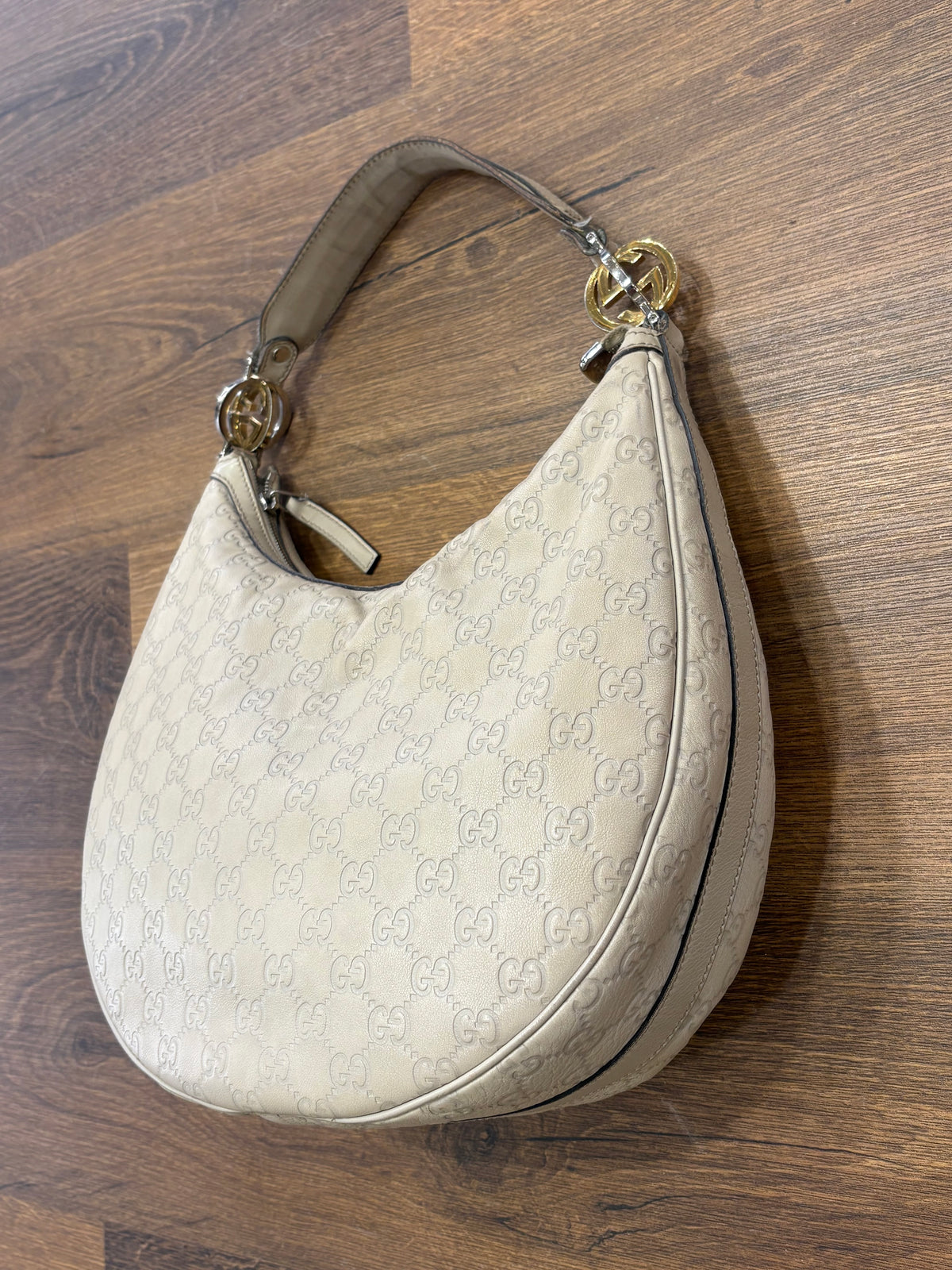 Gucci Borsa Spalla Twins Hobo in Pelle Guccissima Medium Bianco Avorio