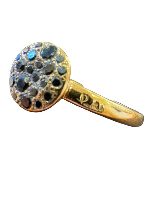 Pomellato Anello Sabbia Piccolo in Oro Giallo  18kt con Pavé di Diamanti Neri