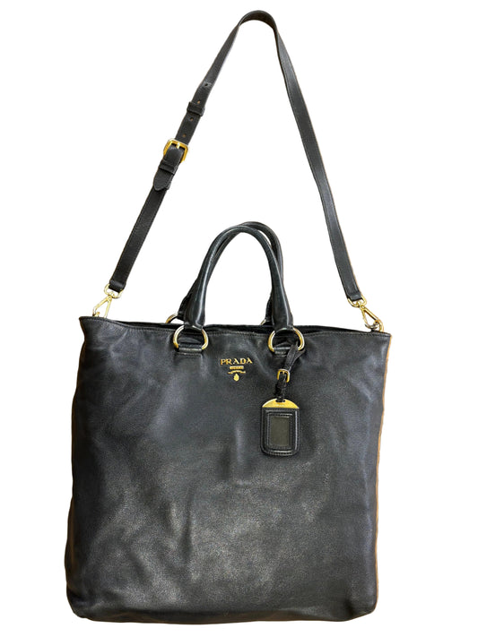 Prada shopping bag in pelle nera martellata
