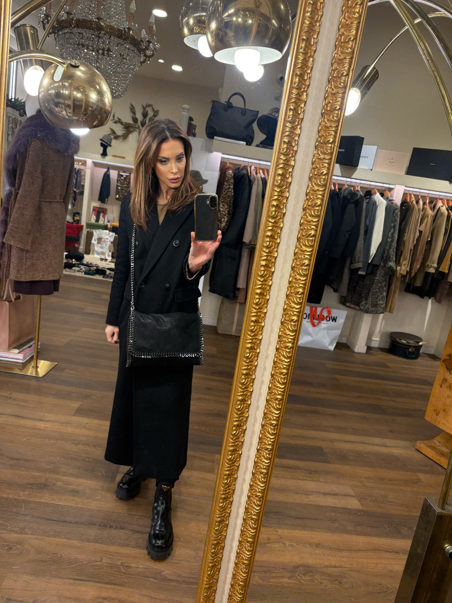 borsa a tracolla Falabella Stella McCartney in tessuto Shaggy Deer nero