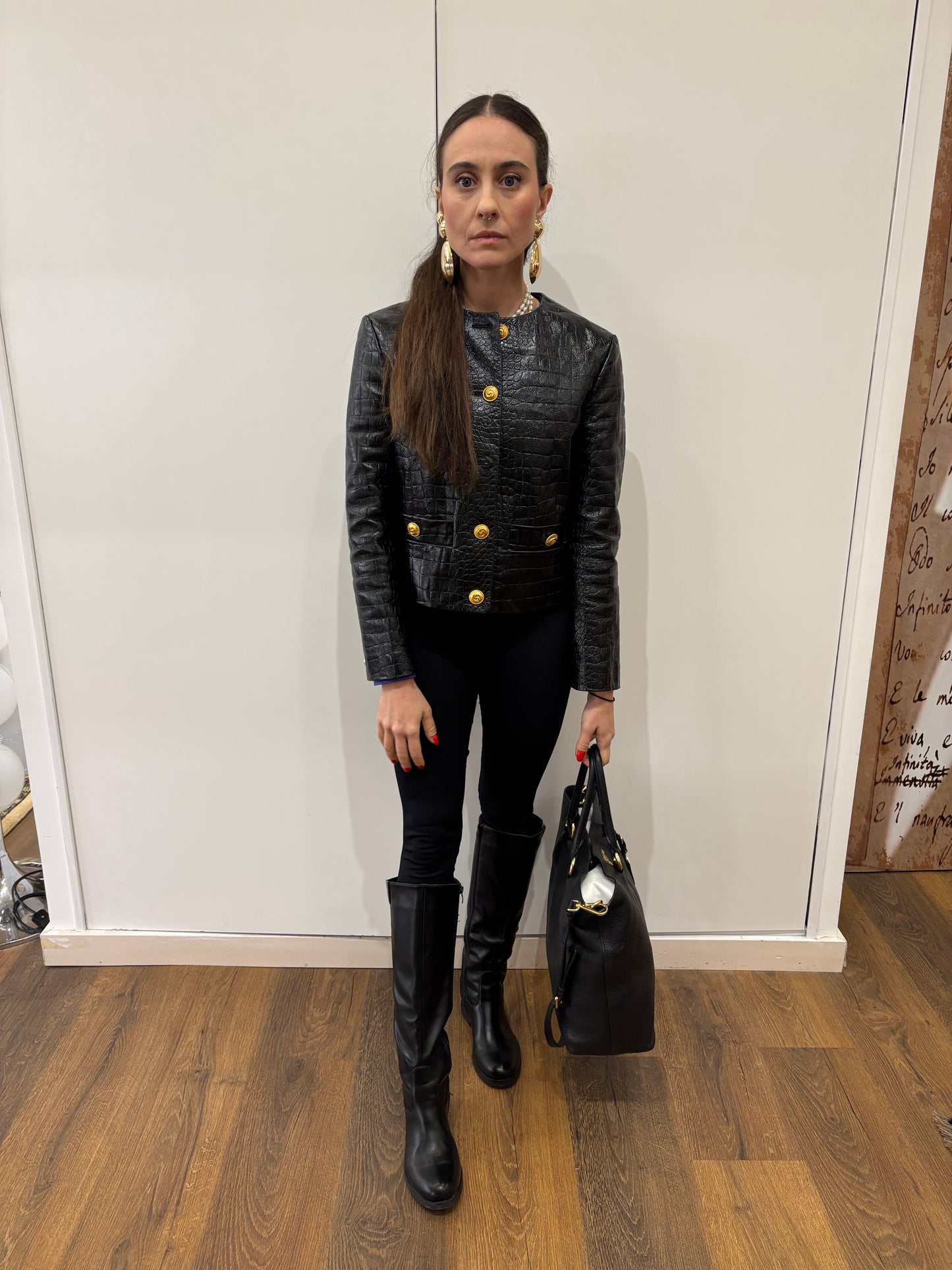 Prada borsa tote in pelle nera martellata