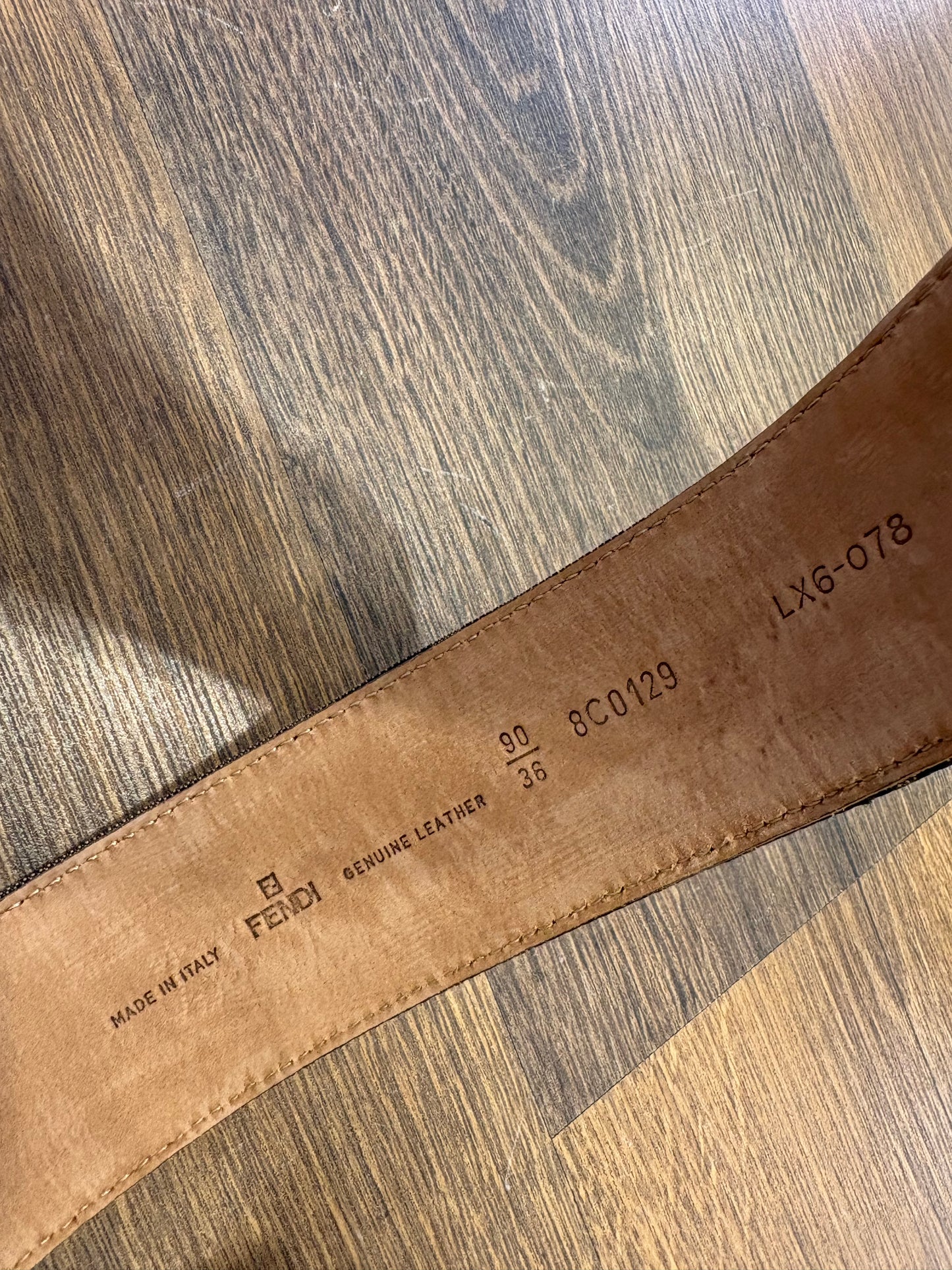 Fendi Cintura Vintage  in Tela Monogram FF e Pelle con Fibbia Tonda Dorata Misura 90