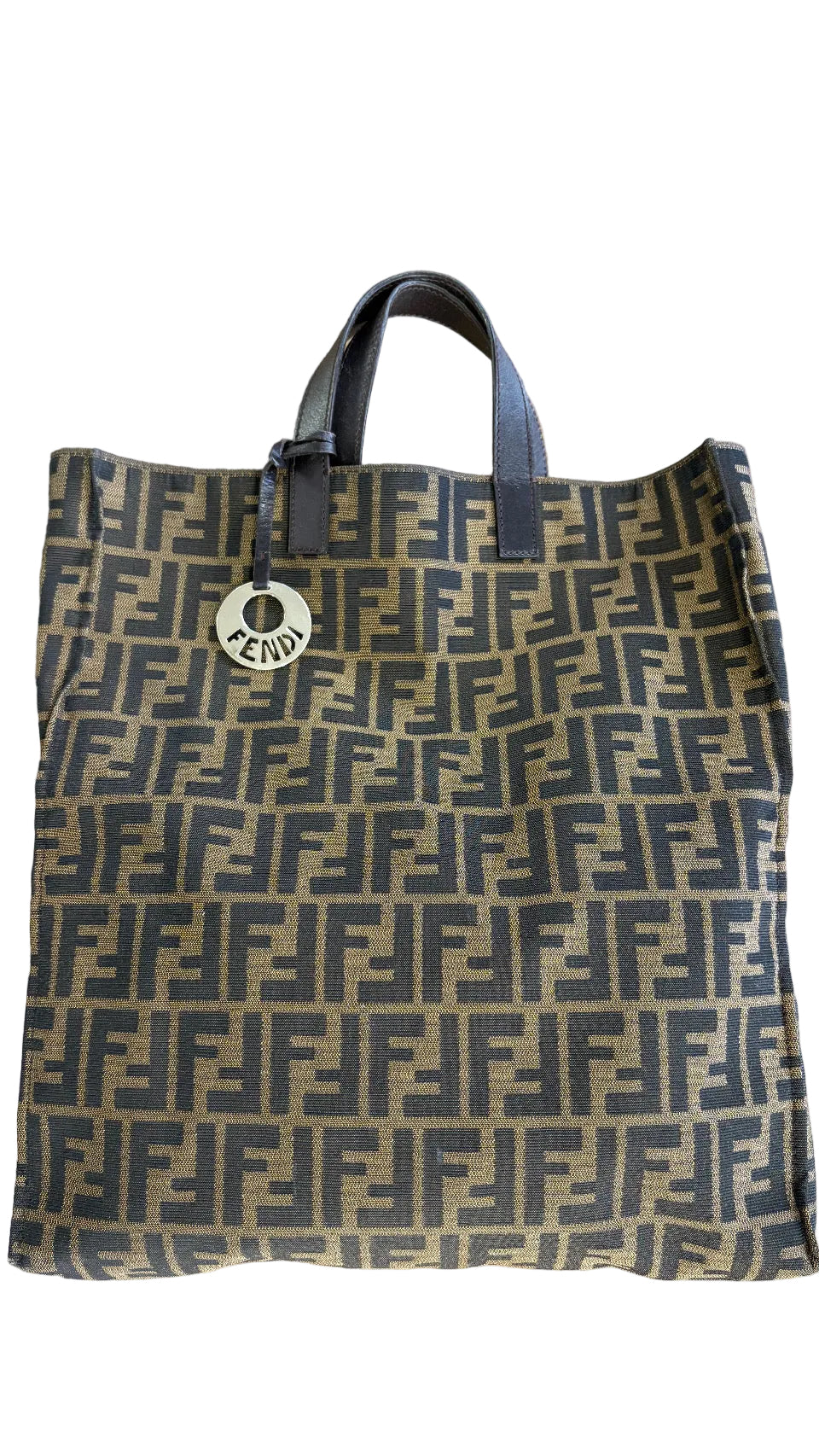 Fendi shopping bag a mano tela e pelle