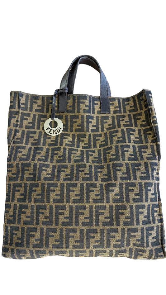 Fendi shopping bag a mano tela e pelle