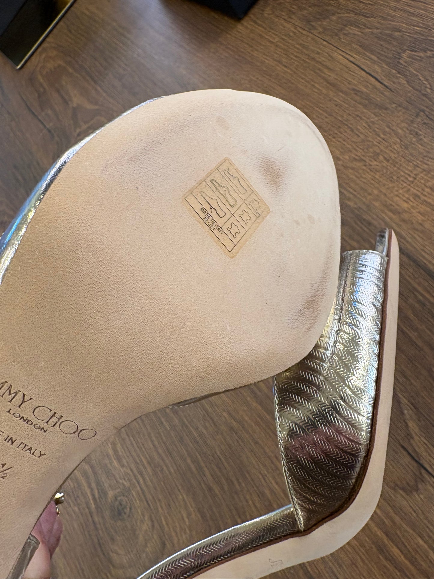 Jimmy Choo sandali oro con pietre effetto diamante n37,5. Nuovo