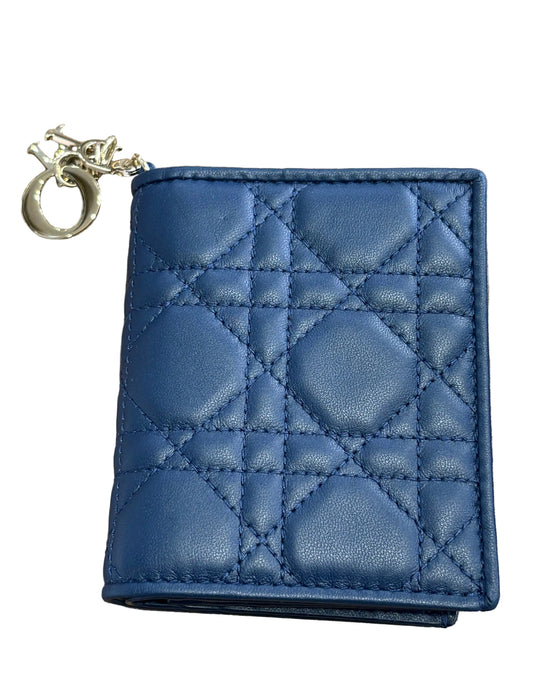 Dior portafoglio mini Gardenia  Lady in pelle di agnello cannage azzurro nuovo