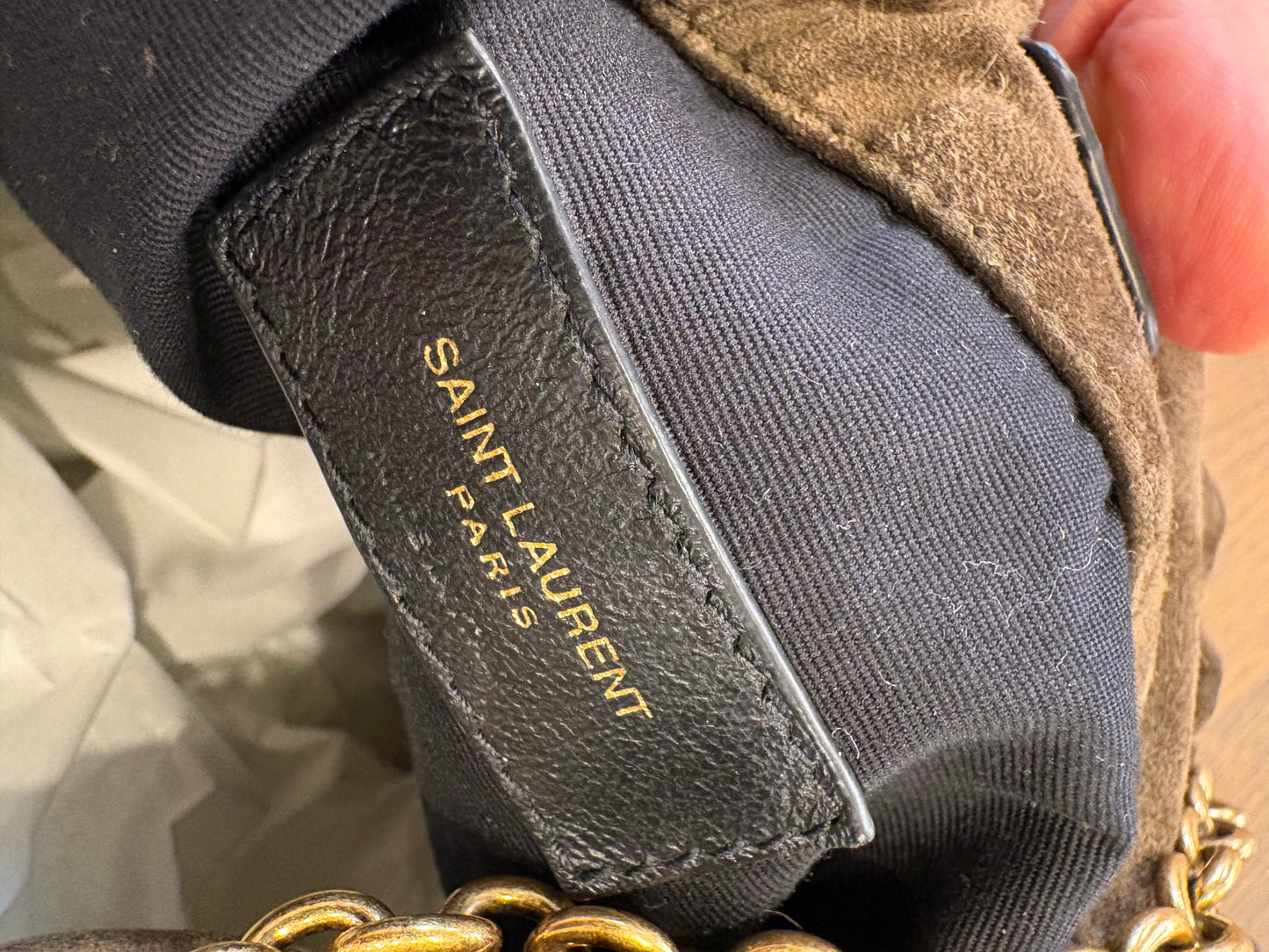 Saint  Laurent Borsa Jamie 4.3 Shopping Grande in Suede  Golden Leaf (Fango / Tortora)