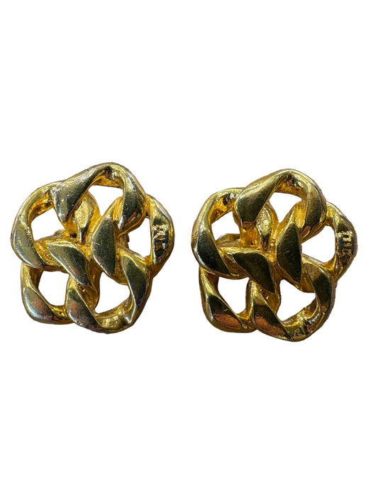 Chanel Orecchini Vintage  a Clip Nodo Intrecciato Effetto Catena Placcati Oro Giallo Anni '80
