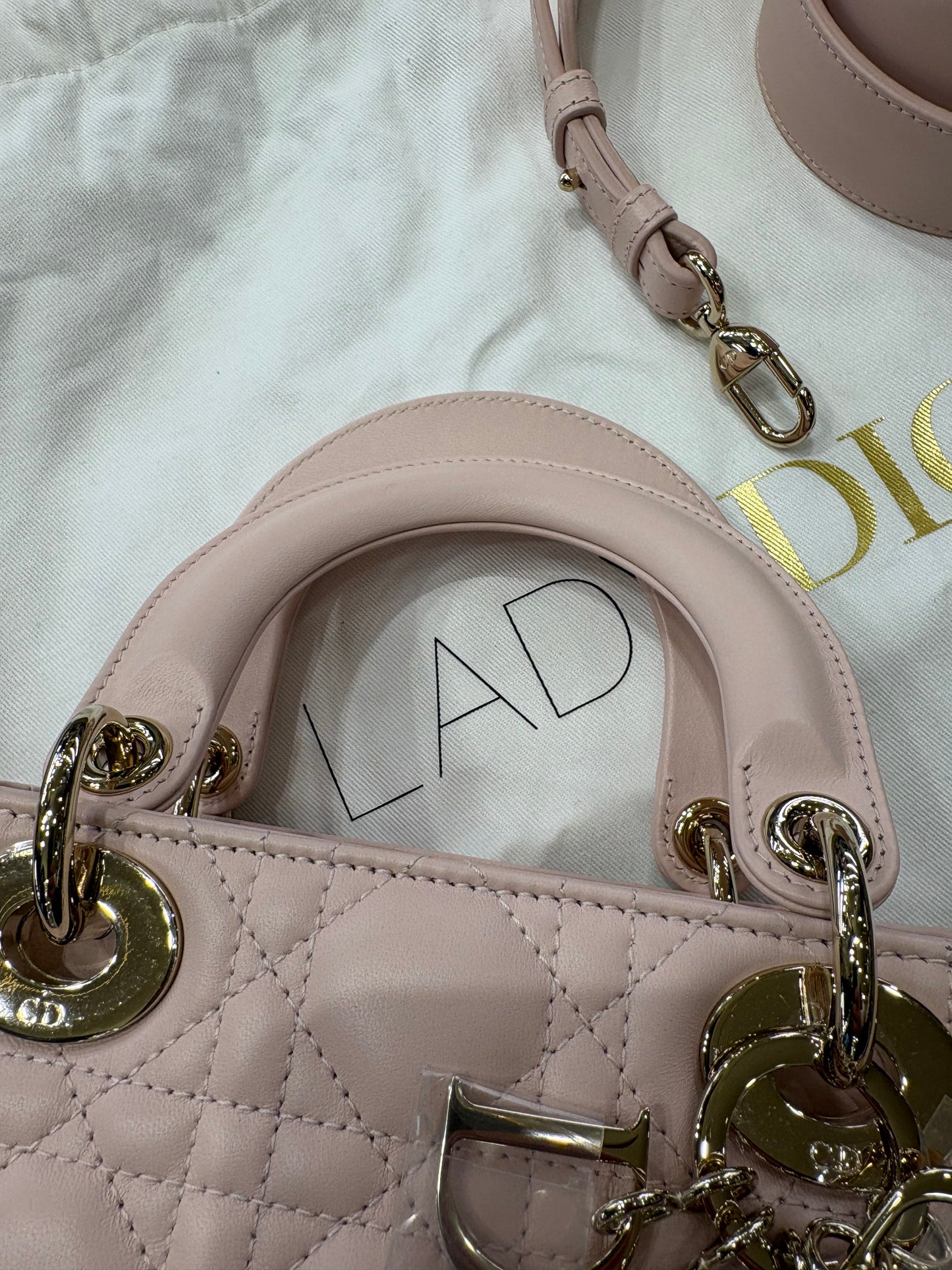 Dior Lady small in pelle cannage rosa hw gold