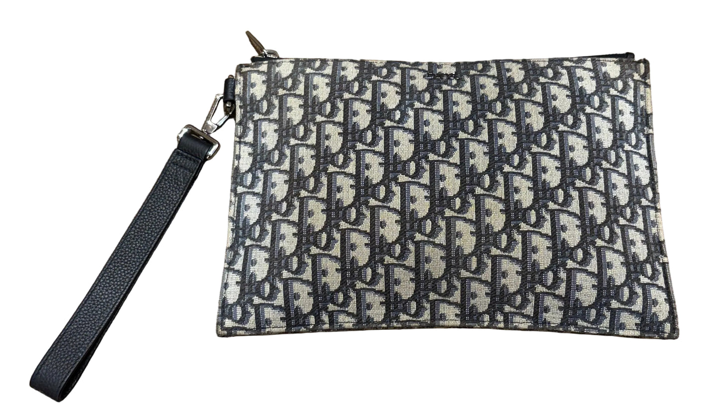 Pochette A5 Dior in Jacquard Dior Oblique Blu e Beige