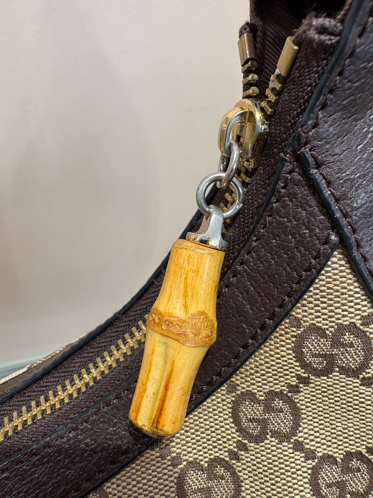 Gucci Borsa a spalla  Bamboo Ring Hobo in Tela GG Canvas e Pelle Marrone