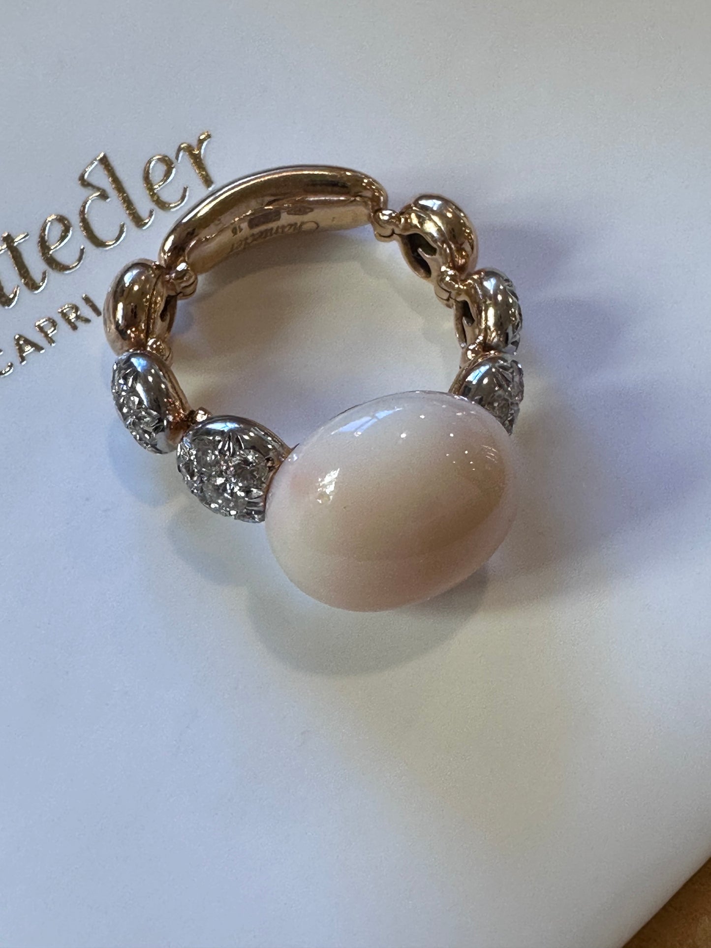 Chantećler Capri anello in oro diamanti e corallo