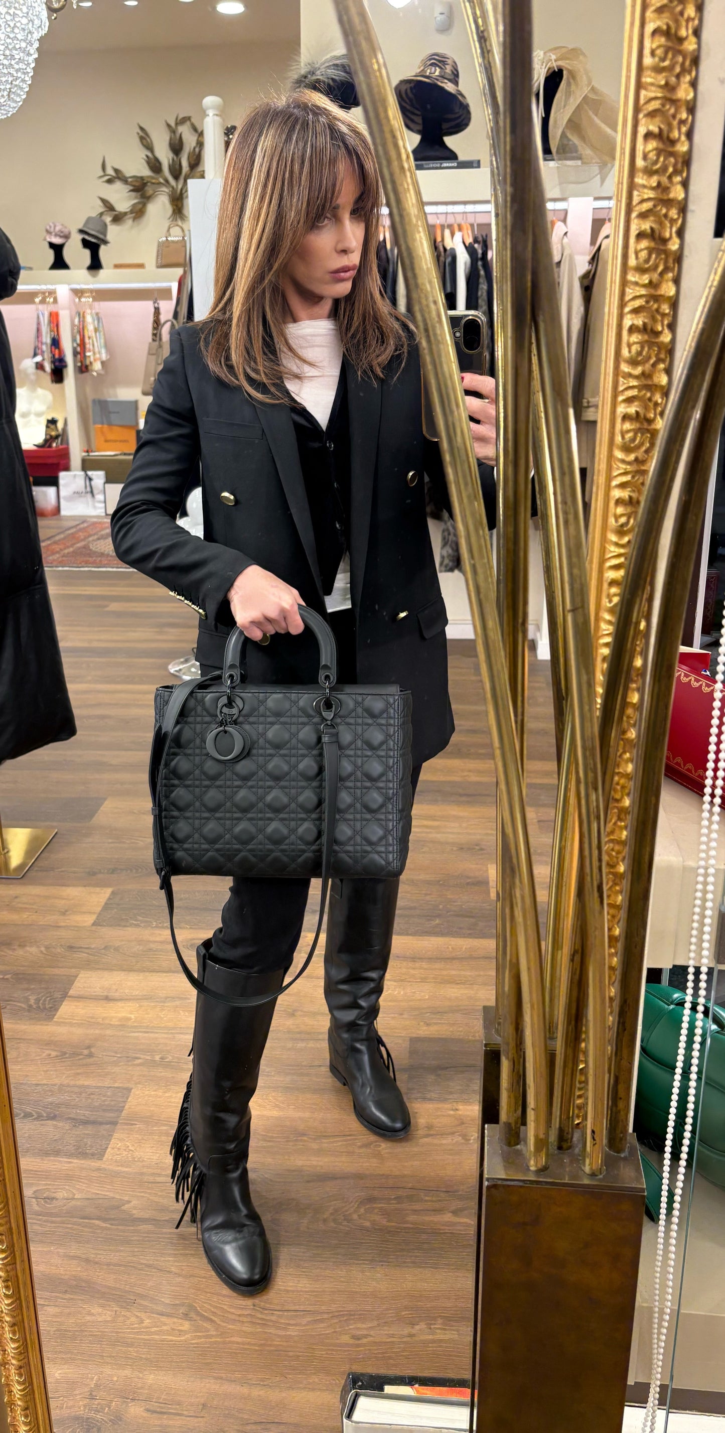 Lady Dior large in pelle ultra opaca cannage nero