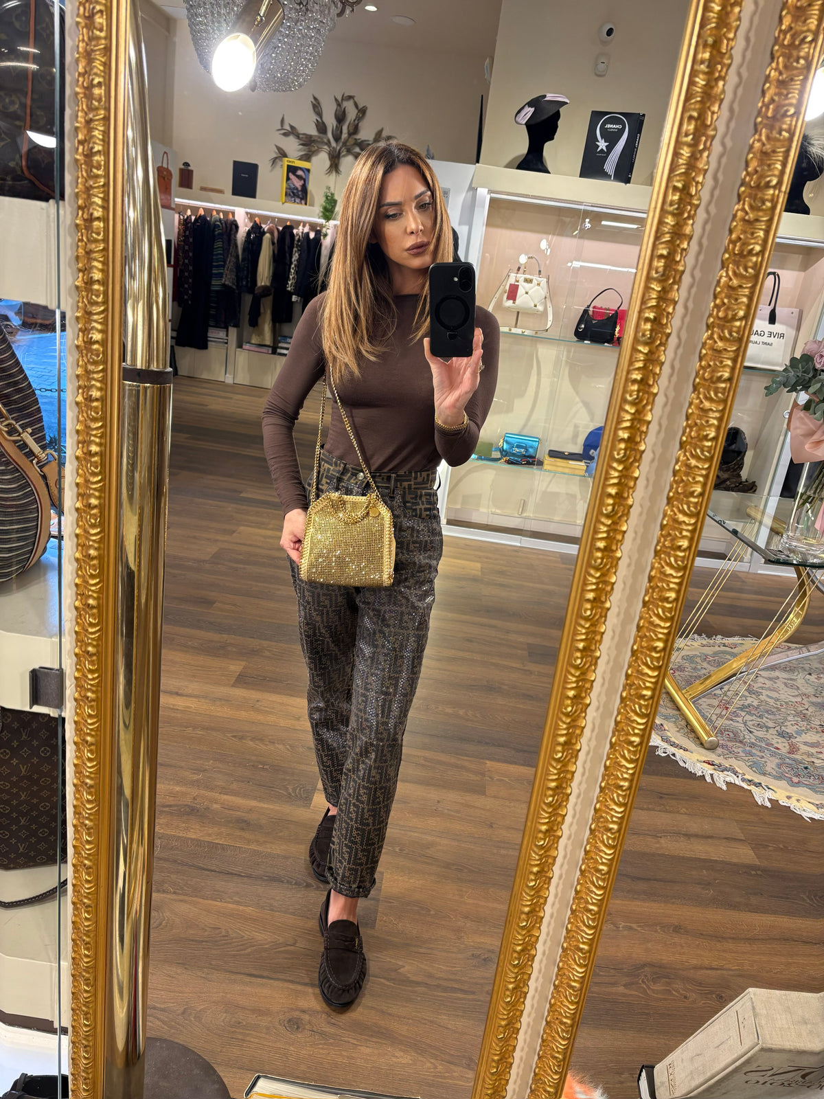 Stella McCartney Borsa Tote Falabella  Tiny in Rete di Cristalli Oro. Nuova