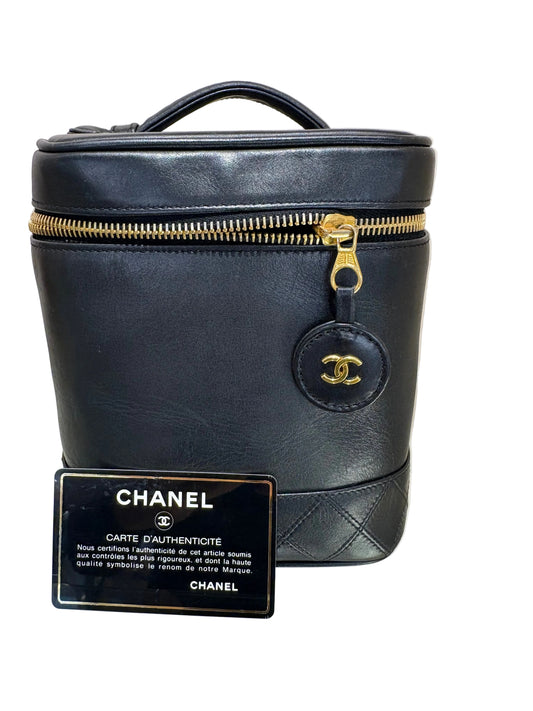 Chanel Vanity Case borsa a mano  in pelle di agnello nero. Vintage